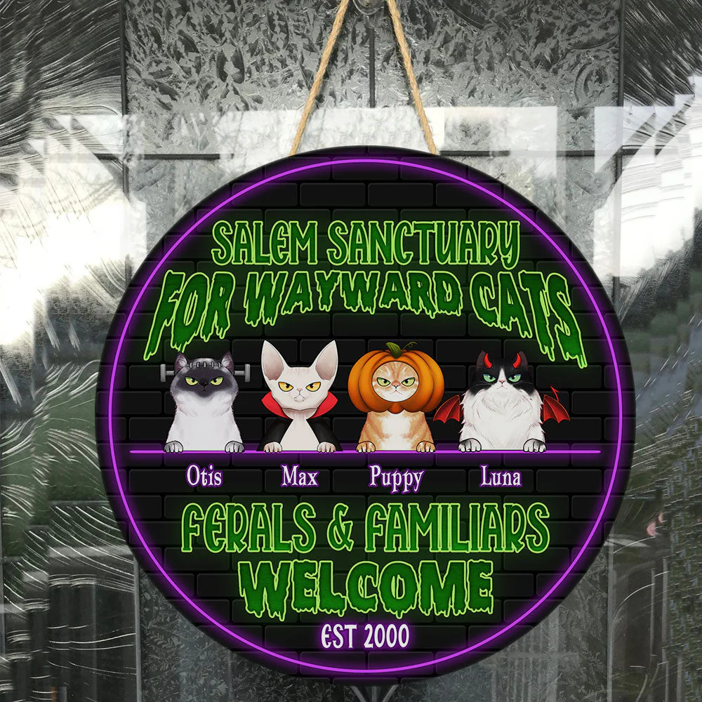 Salem Sanctuary For Wayward Cats Ferals And Familiars - Personalized Round Wood Sign - Image 3
