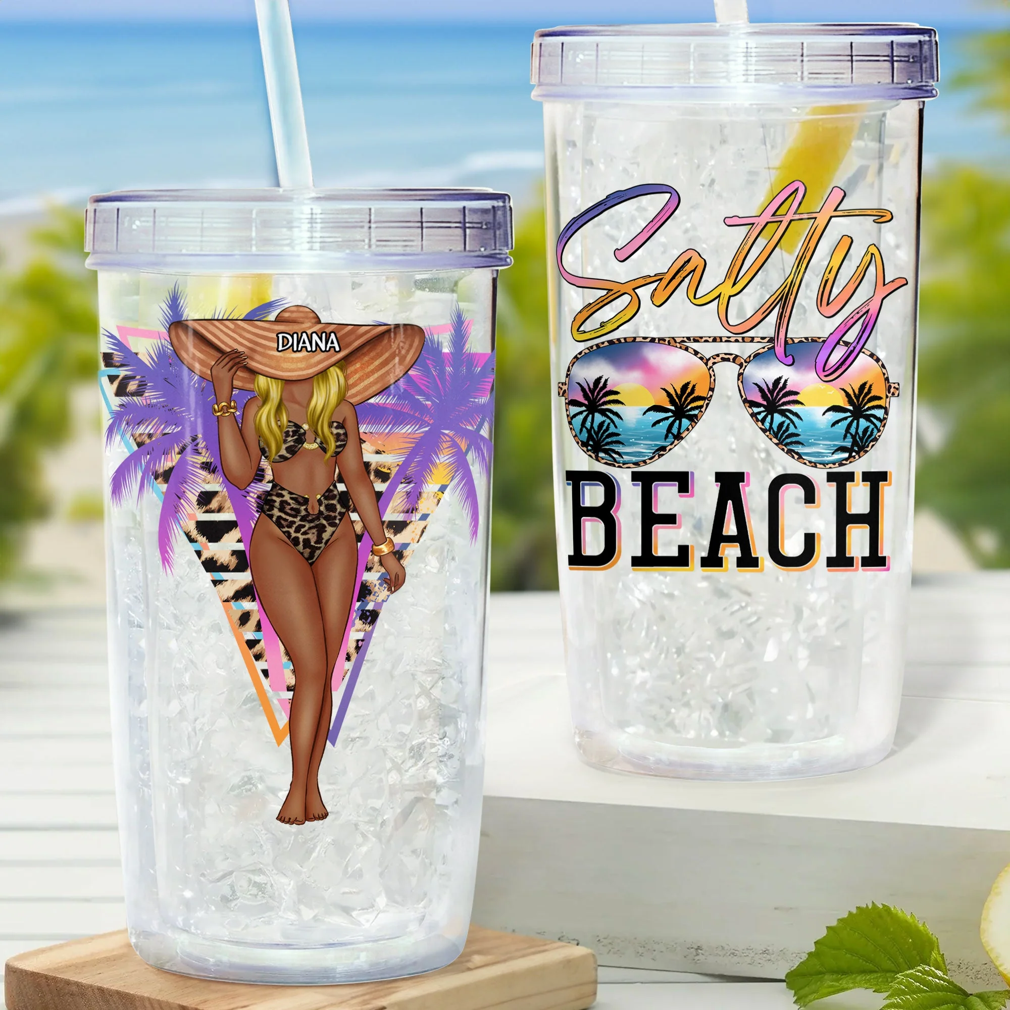 Salty Beach Summer Girl - Personalized Acrylic Tumbler With Straw - Image 2