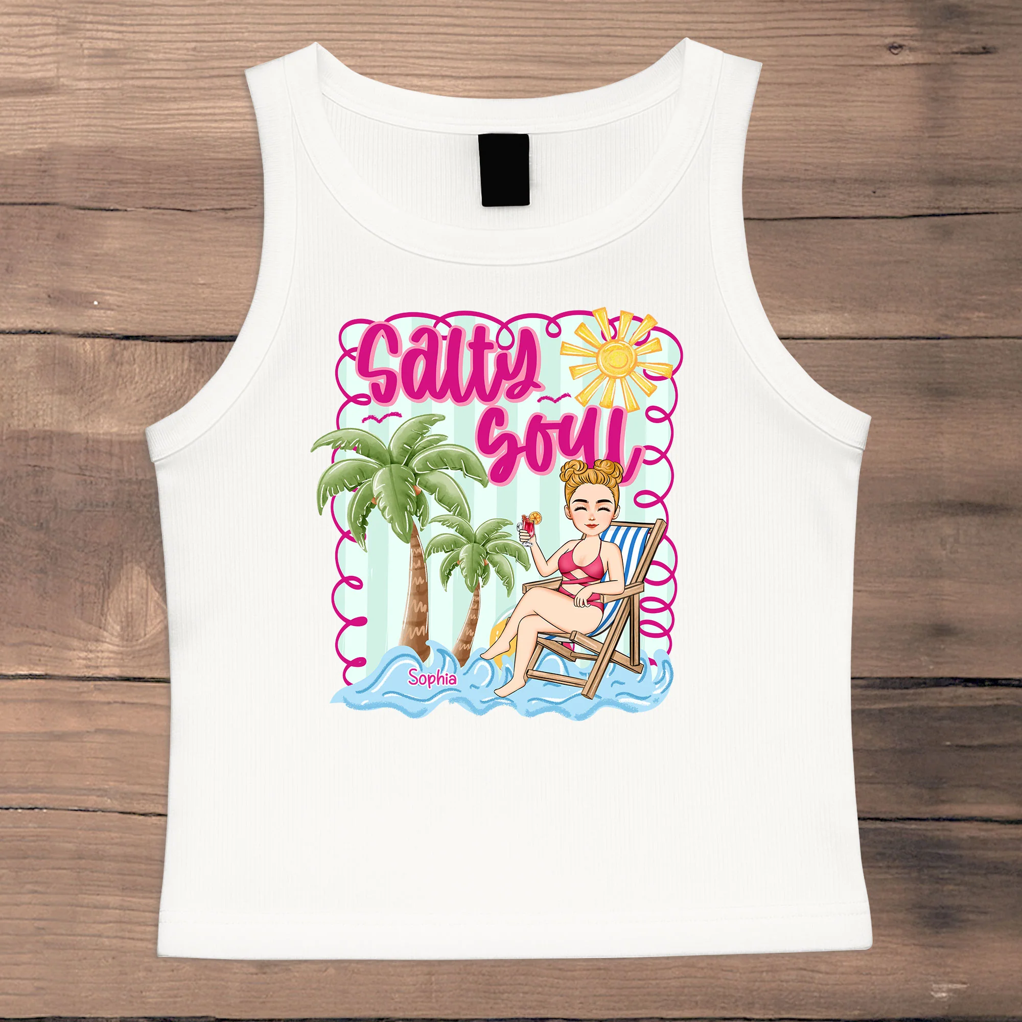 Salty Soul Summer Vibes Beach Girl - Custom Crop Tank Top - Image 2