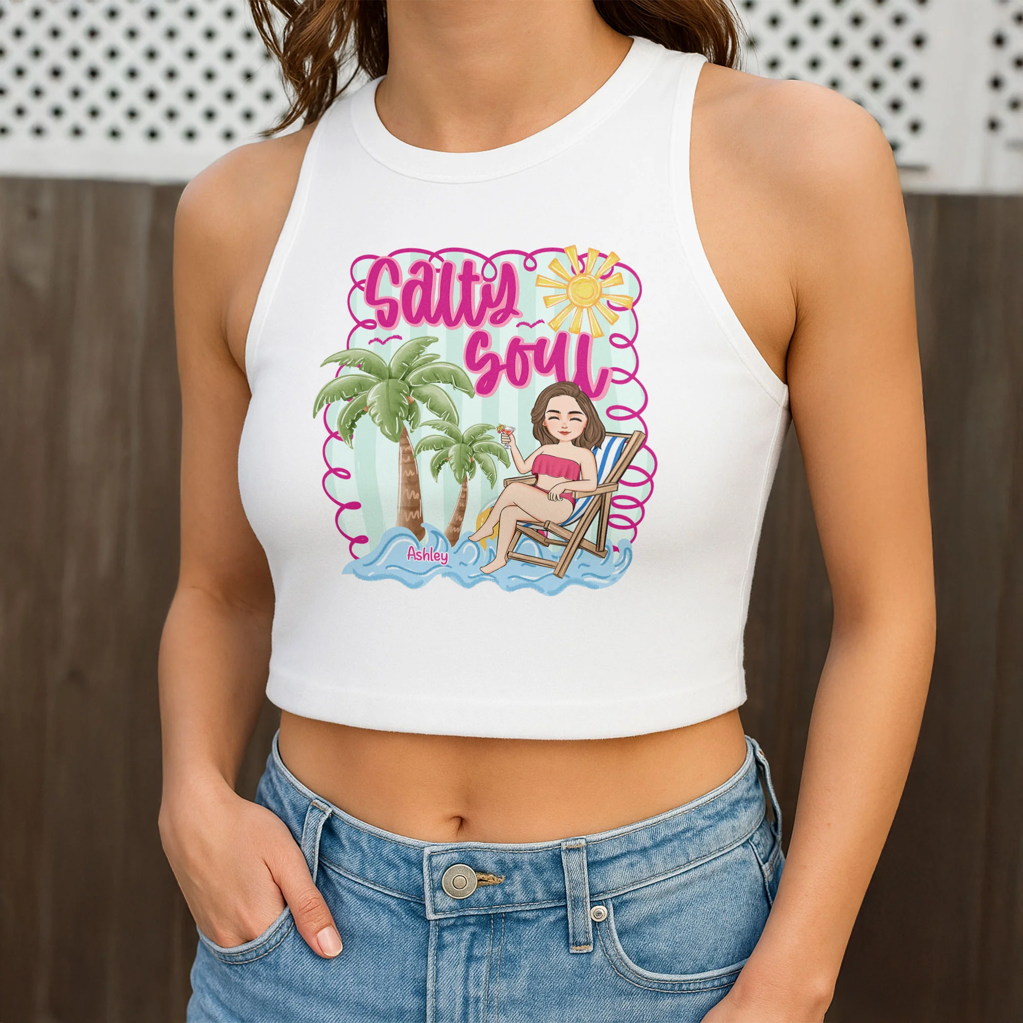 Salty Soul Summer Vibes Beach Girl - Custom Crop Tank Top - Image 3