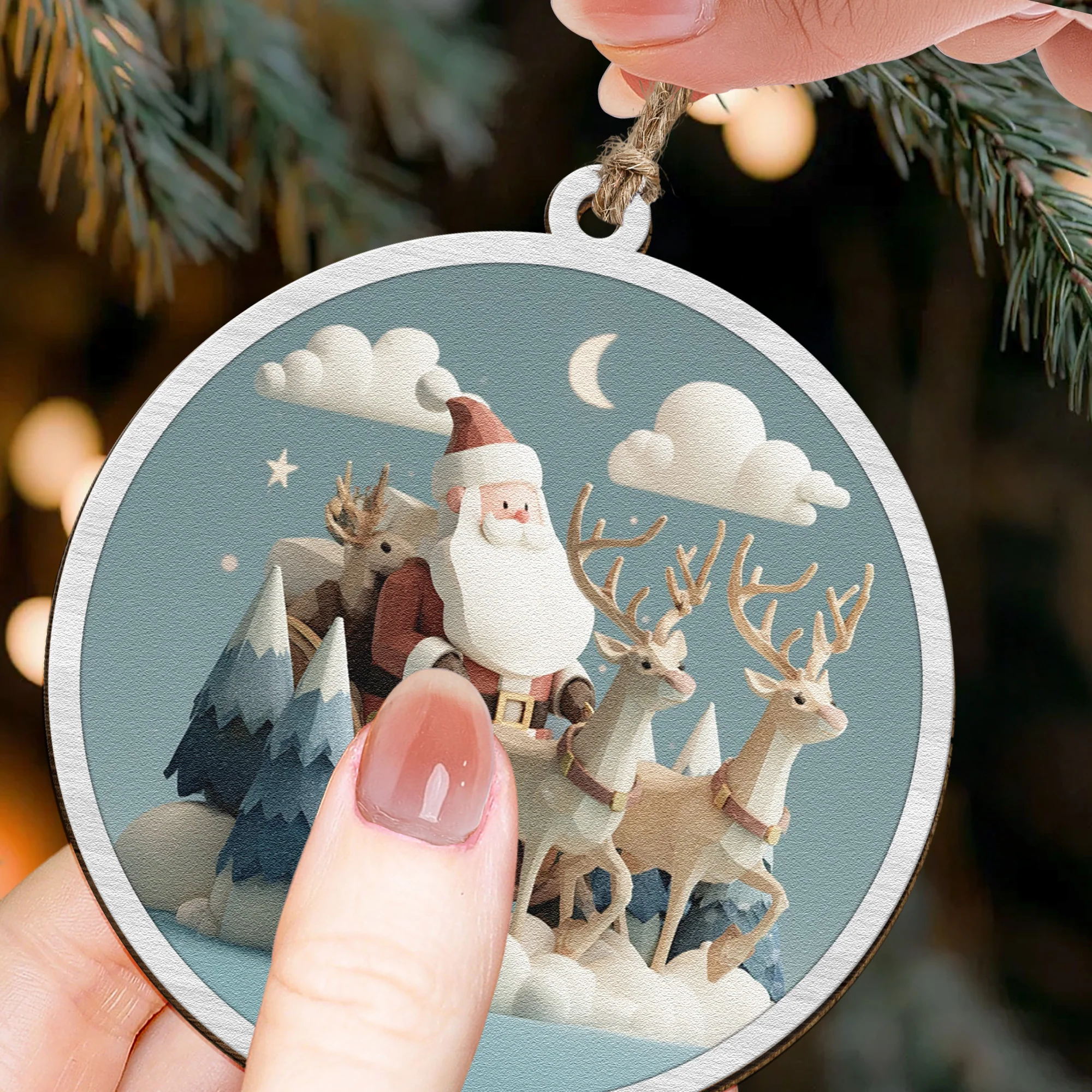 Santa Claus And Reindeers - Wooden Ornament - Image 2