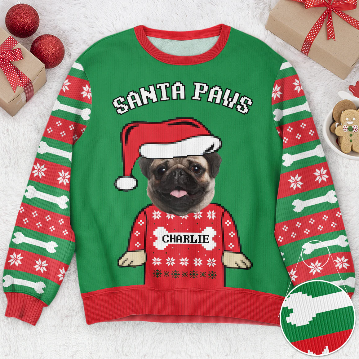 Santa Paws Dog Lovers Custom Face - Personalized Photo Ugly Sweater - Image 4