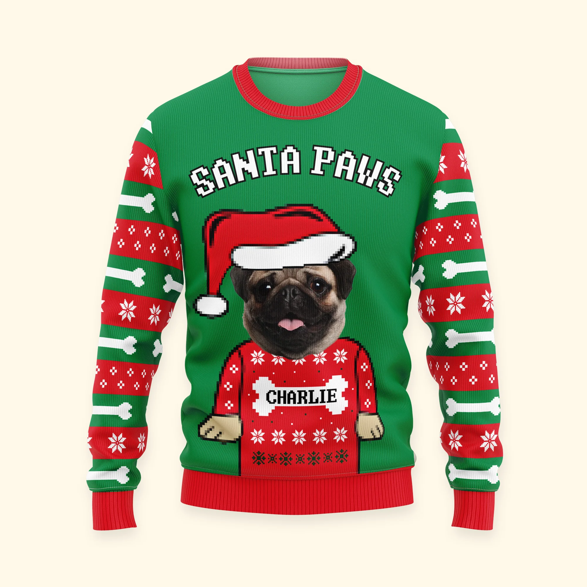 Santa Paws Dog Lovers Custom Face - Personalized Photo Ugly Sweater - Image 5