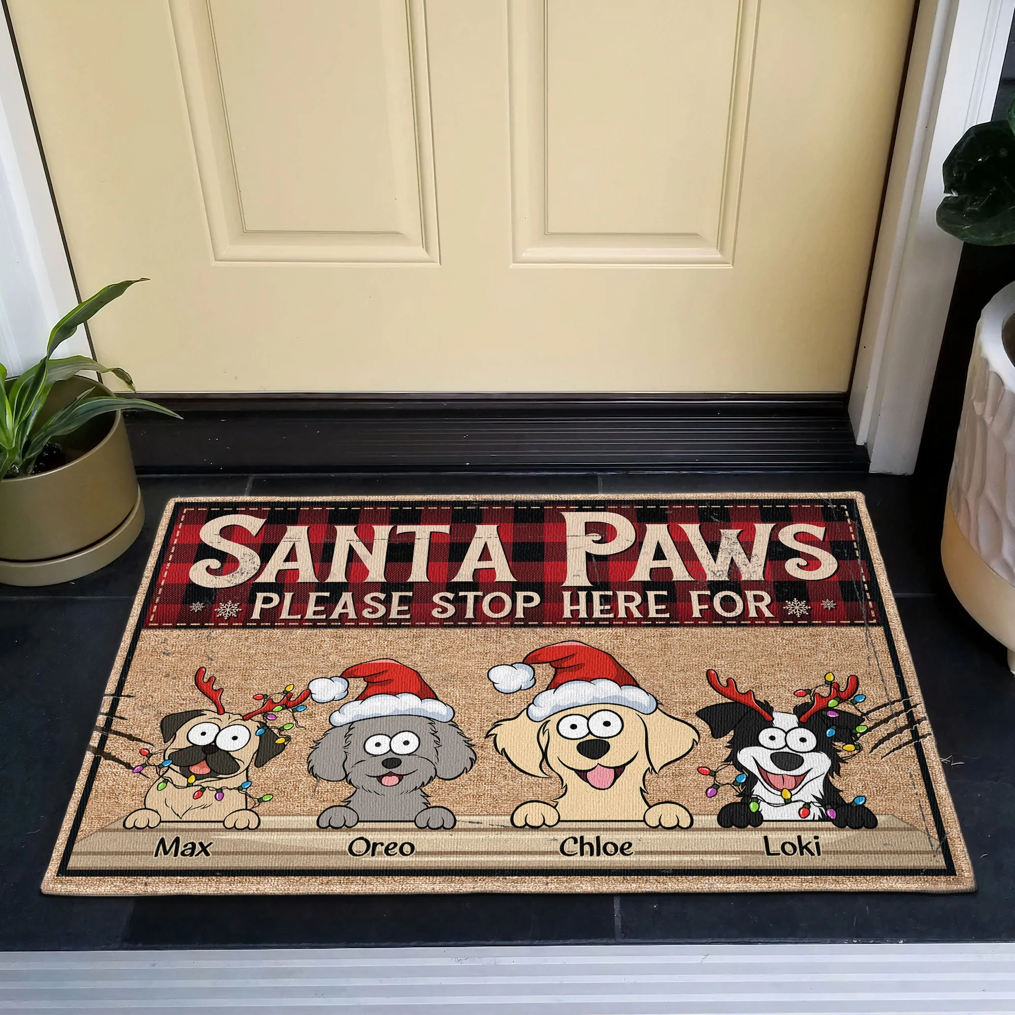 Santa Paws Please Stop Here For - Personalized Doormat - Image 3