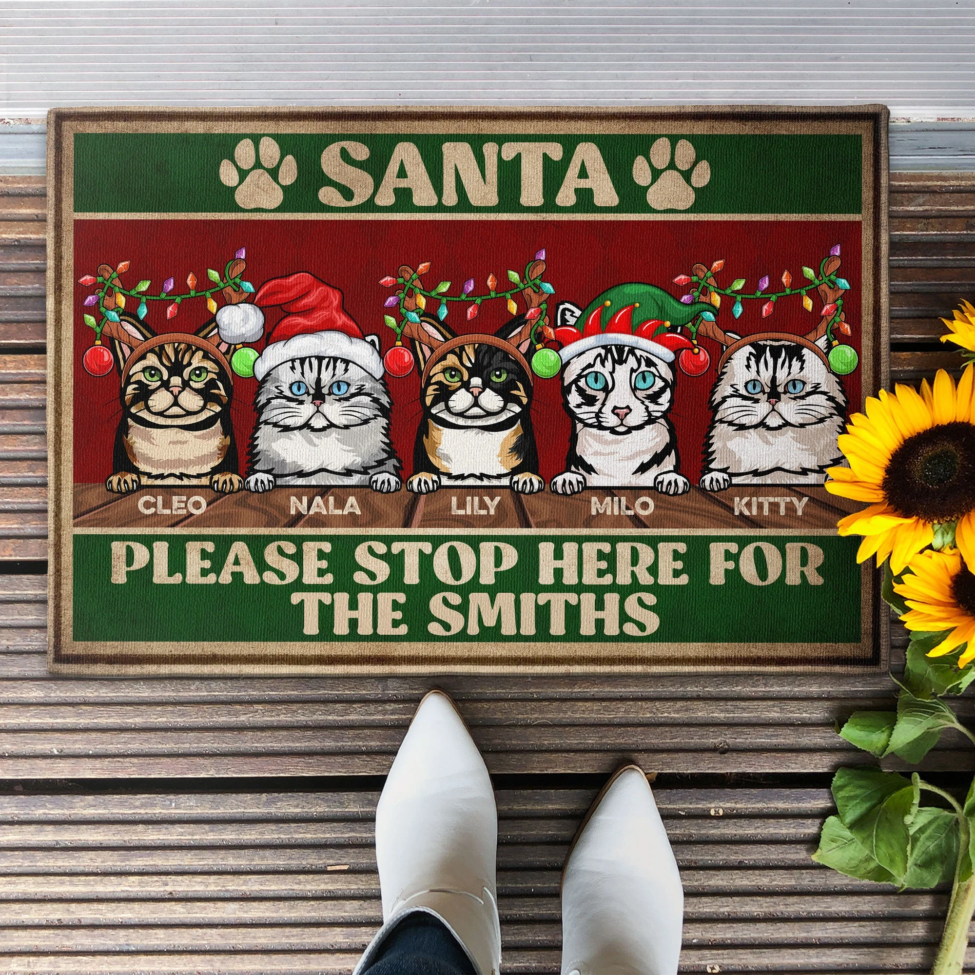 Santa Please Stop Here - Personalized Doormat - Christmas, Home Decor Gift For Family, Cat Lovers, Cat Owners, Porch Decoration, Funny Seasonal Decor - Image 2