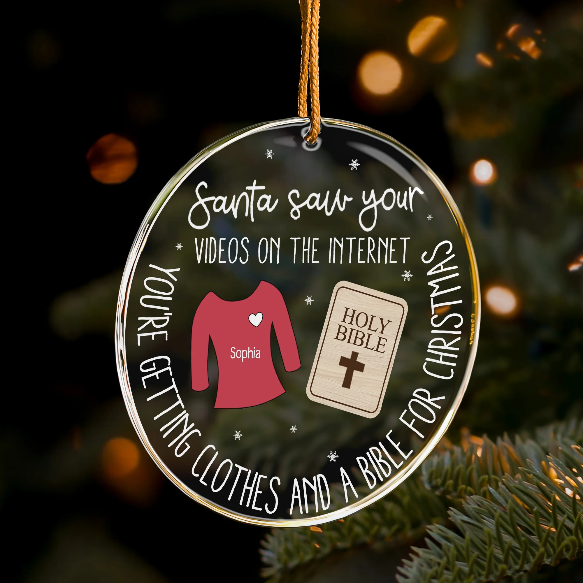 Santa Saw You, Funny Ornament - Personalized Acrylic Ornament - Image 3