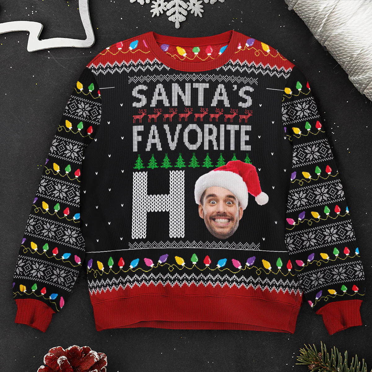 Santa's Favorite Ho Custom Face Funny For Family - Personalized Photo Ugly Sweater - Image 4