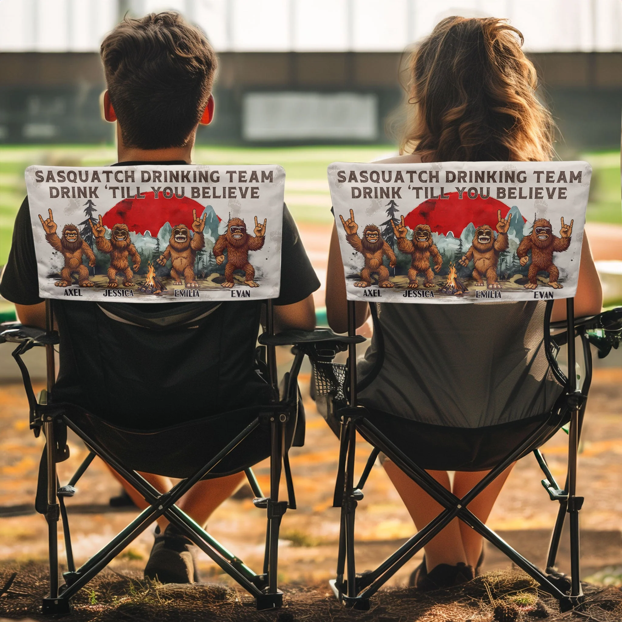 Sasquatch Drinking Team Drink Till You Believe - Personalized Folding Chair Cover - Image 2