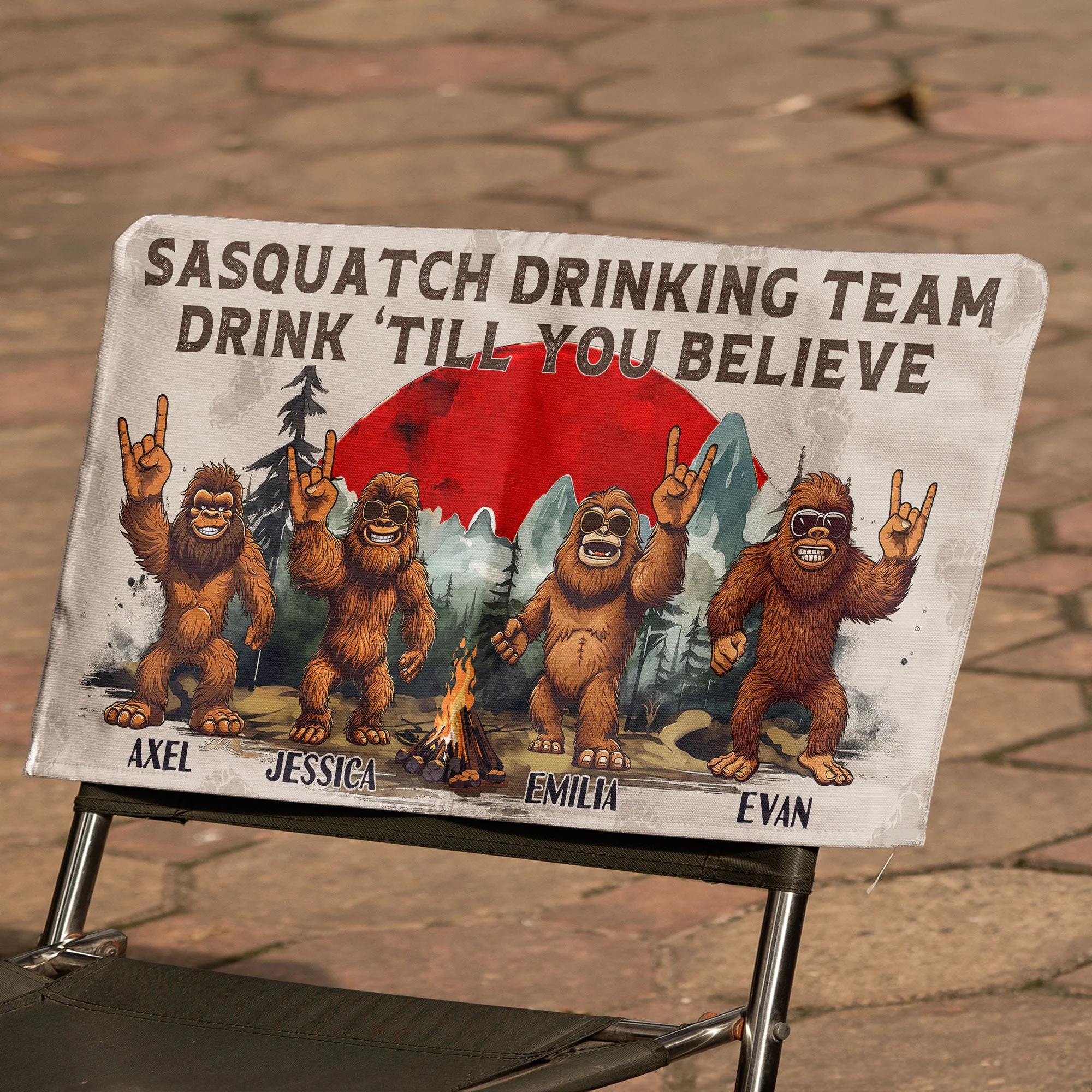 Sasquatch Drinking Team Drink Till You Believe - Personalized Folding Chair Cover - Image 3