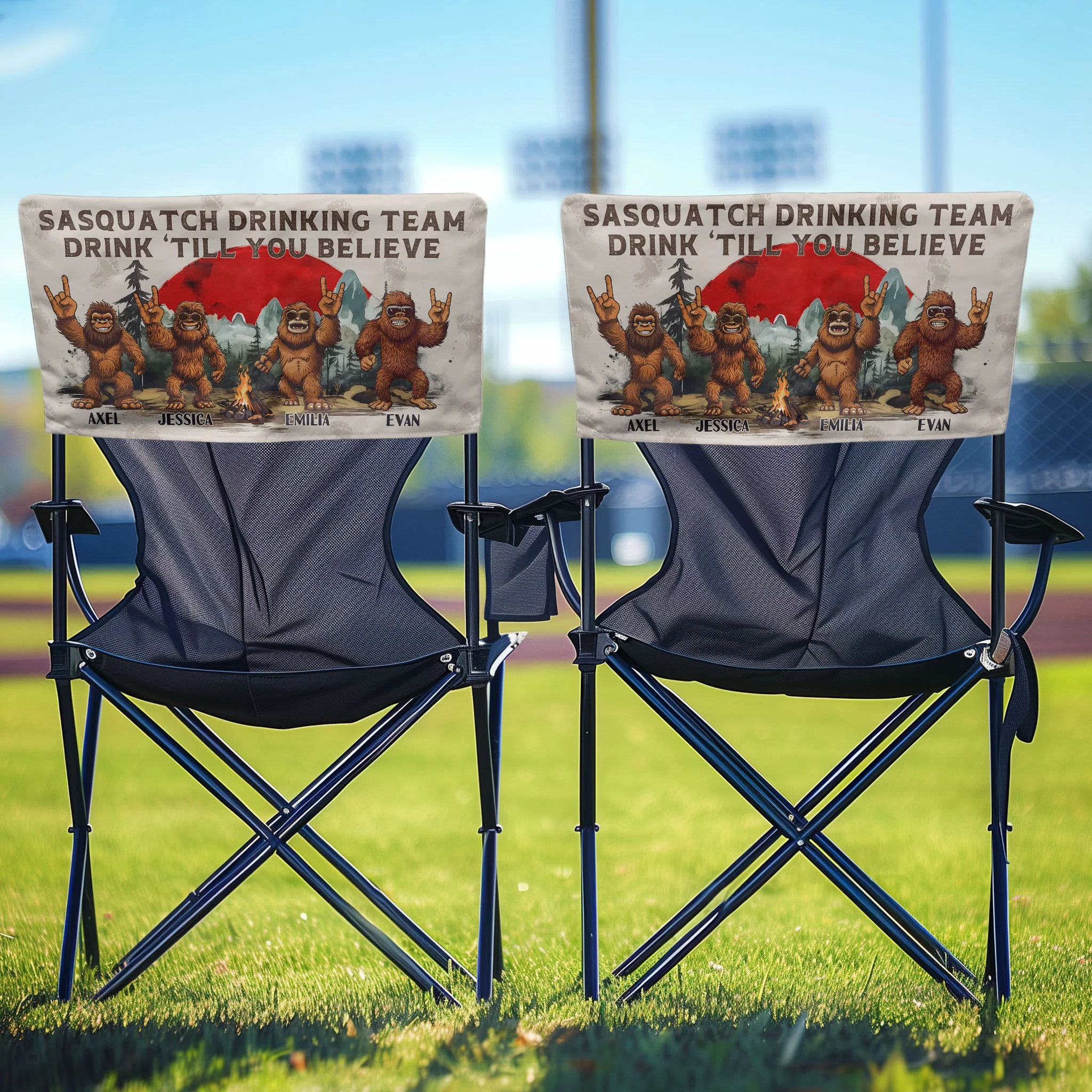 Sasquatch Drinking Team Drink Till You Believe - Personalized Folding Chair Cover - Image 4