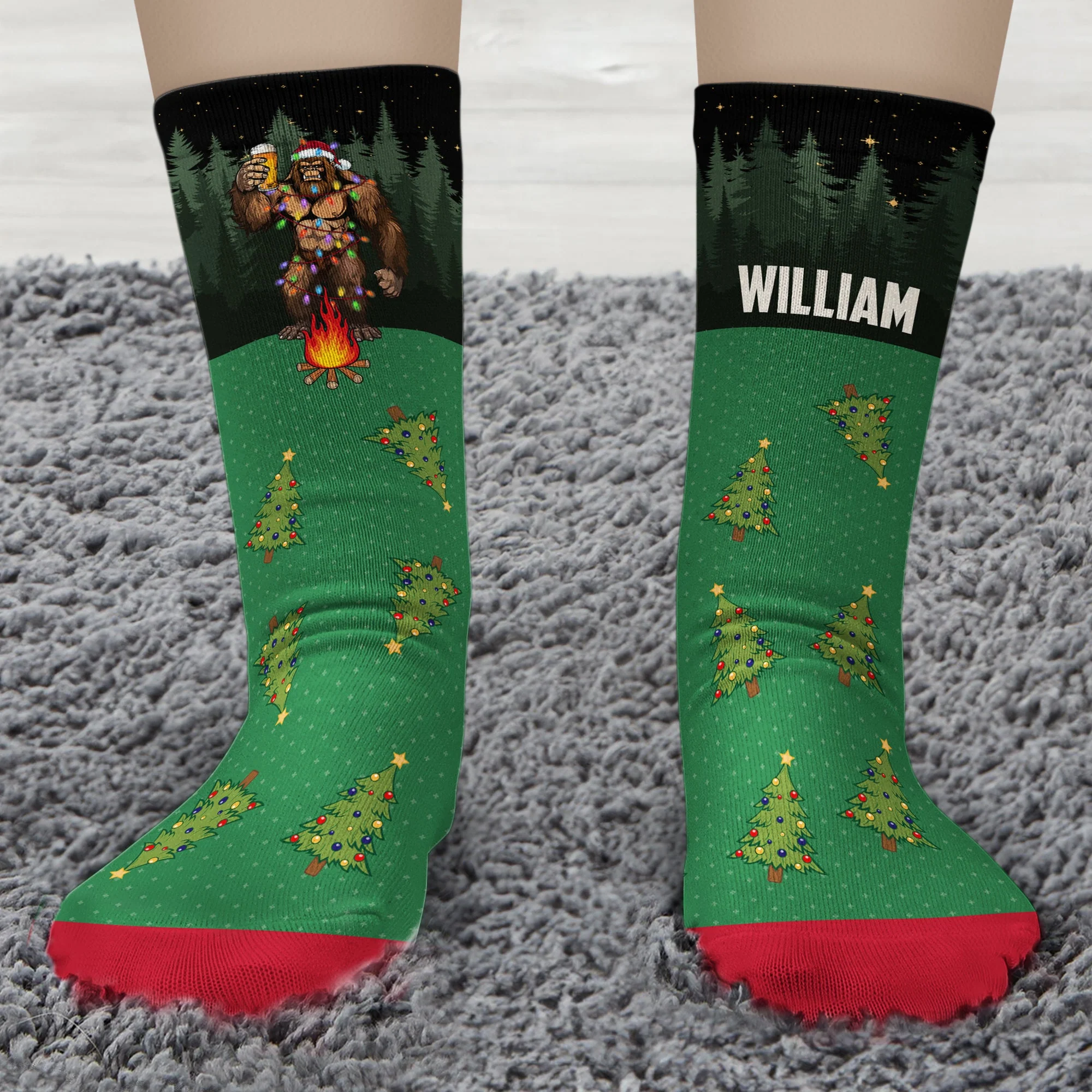 Sasquatch I'D Rather Be Squatching Christmas Bigfoot - Personalized Crew Socks - Image 2