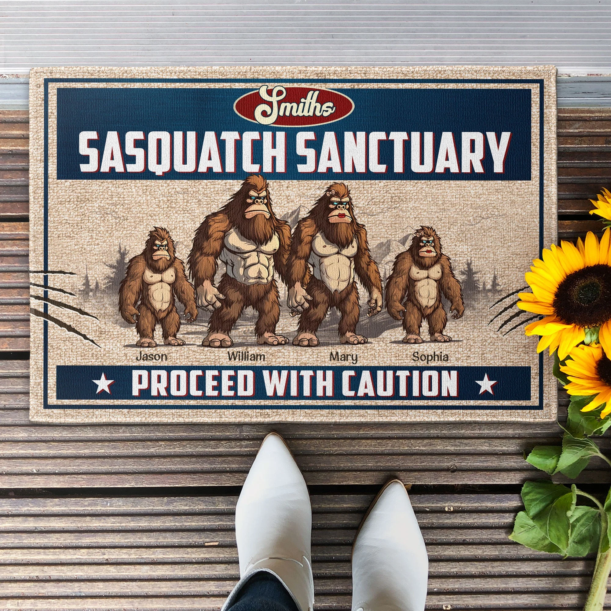 Sasquatch Sanctuary, Proceed With Caution - Personalized Doormat - Image 2