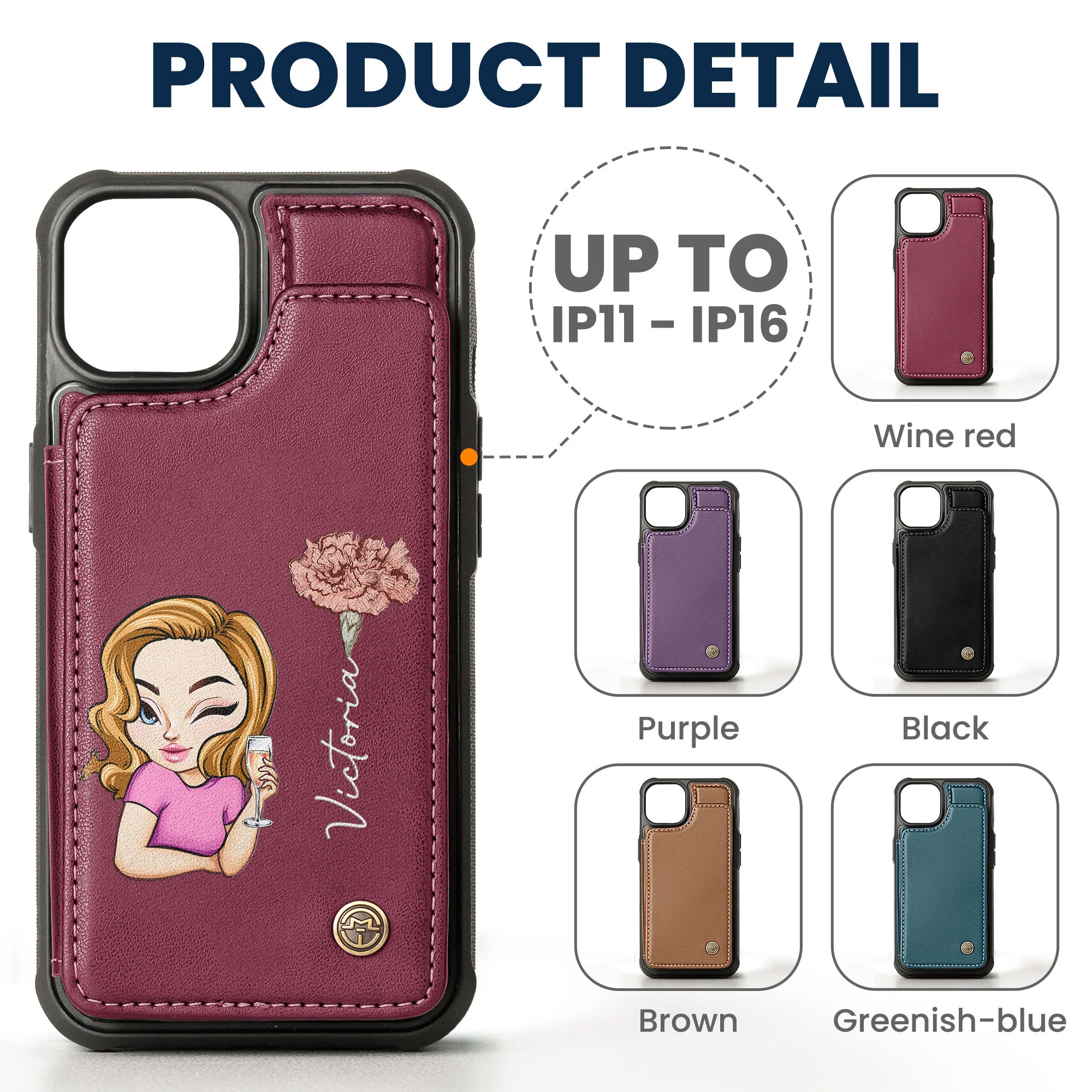 Sassy Girl Cartoon Character - Personalized Leather Flip Wallet Phone Case - Image 6