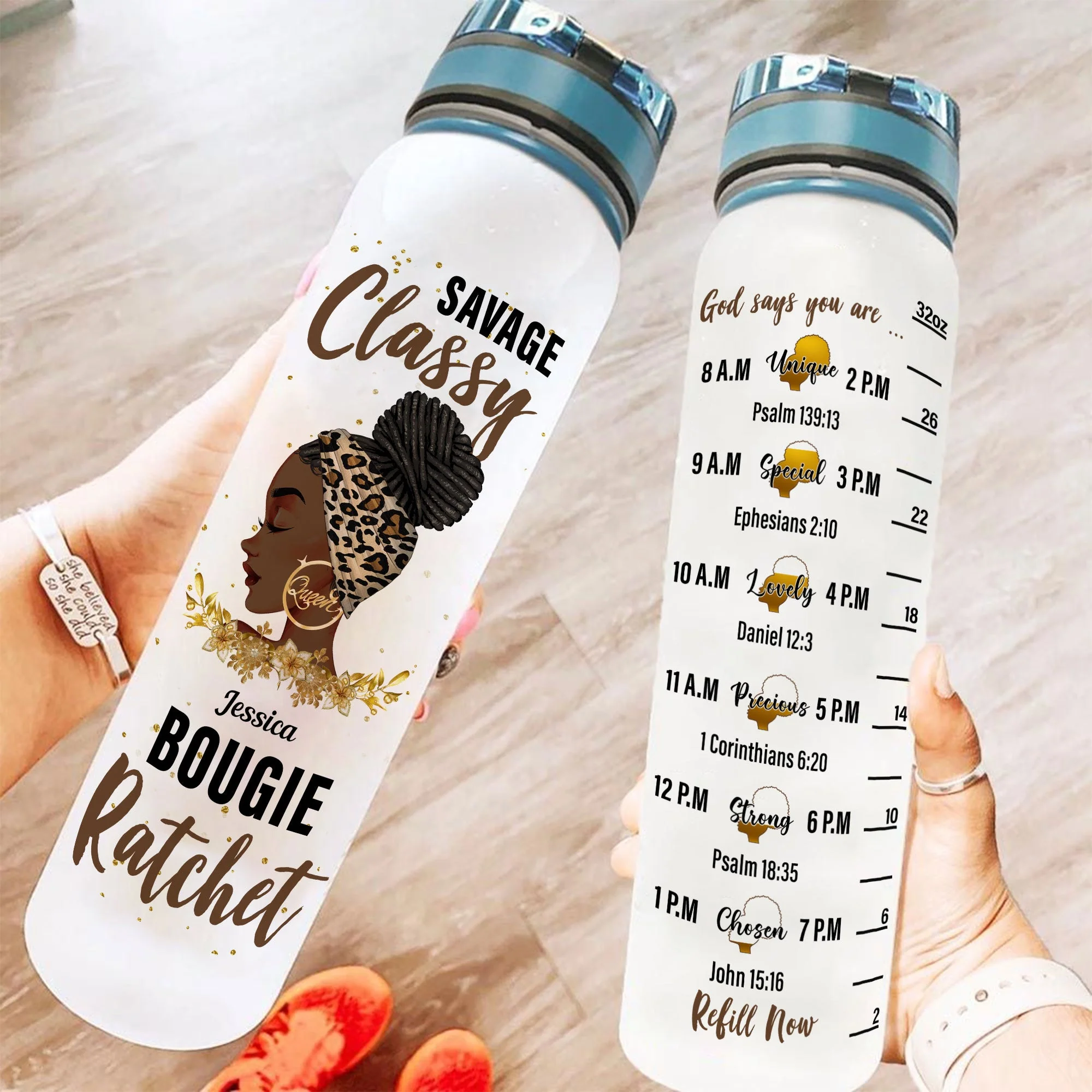 Savage Classy Bougie Ratchet - Personalized Water Tracker Bottle  - Birthday, Motivation Gift For Black Queen, Black Woman, Black Girl - Image 2