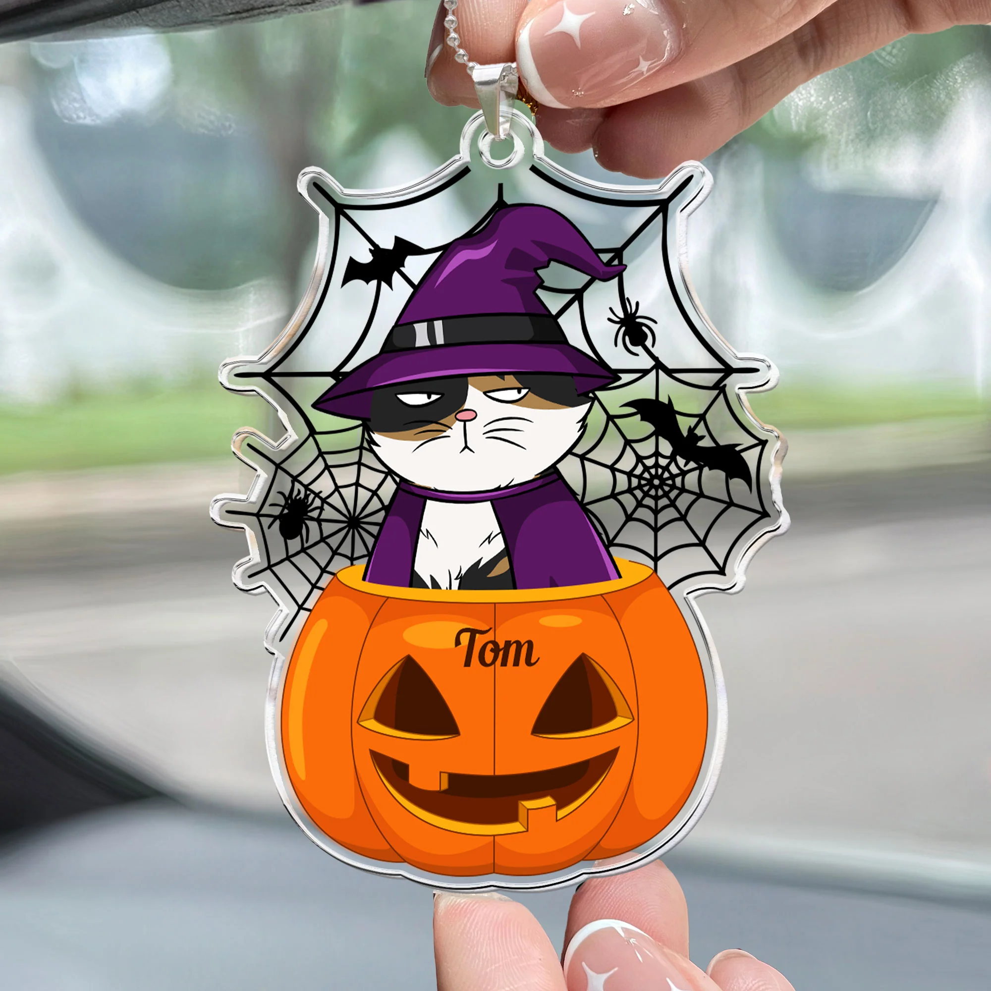 Scary Monster Pet In The Pumpkin Halloween Gift - Personalized Photo Rear View Mirror Accessory - Image 5