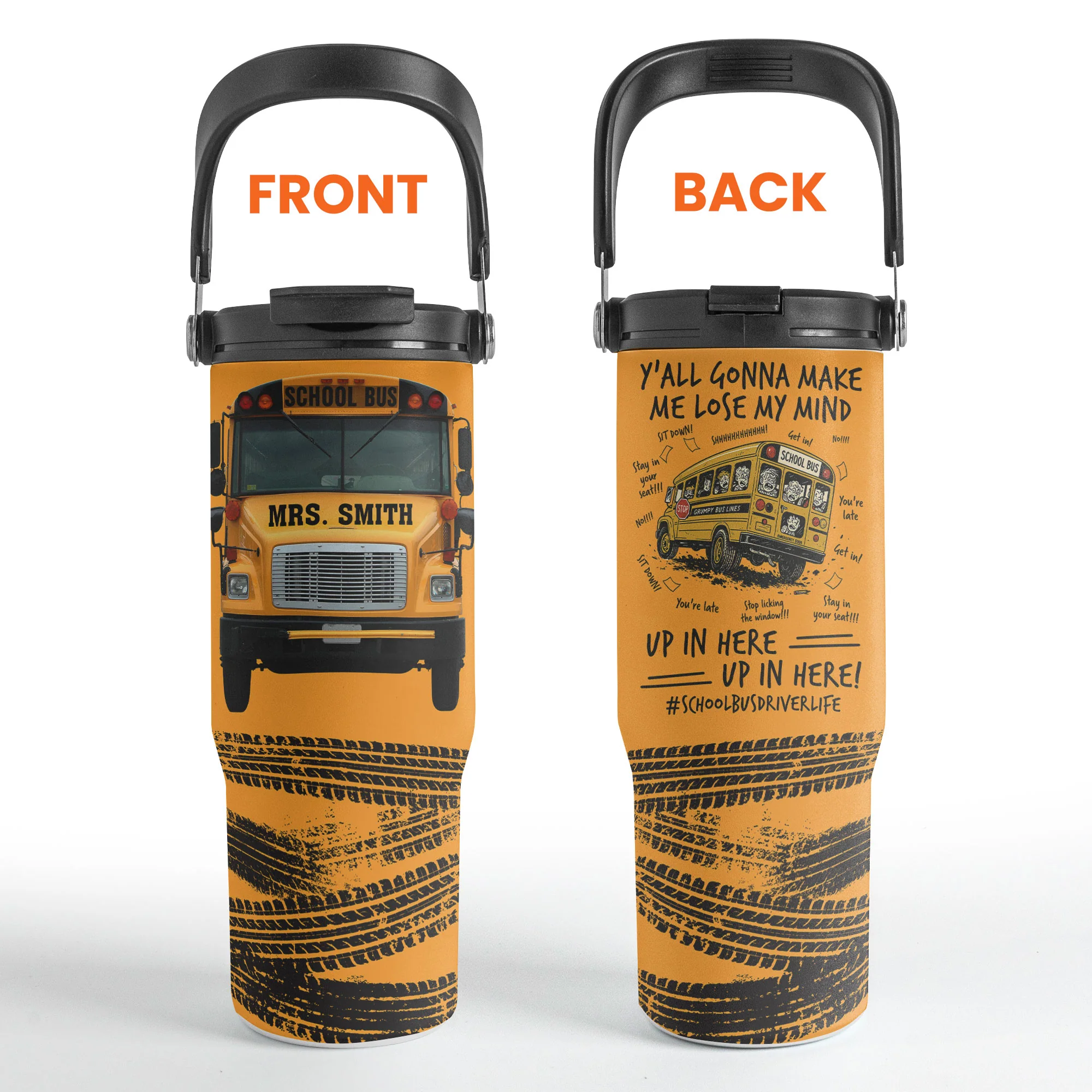 School Bus Driver Life Custom Name Gift - Personalized 30oz Tumbler With Handle - Image 5