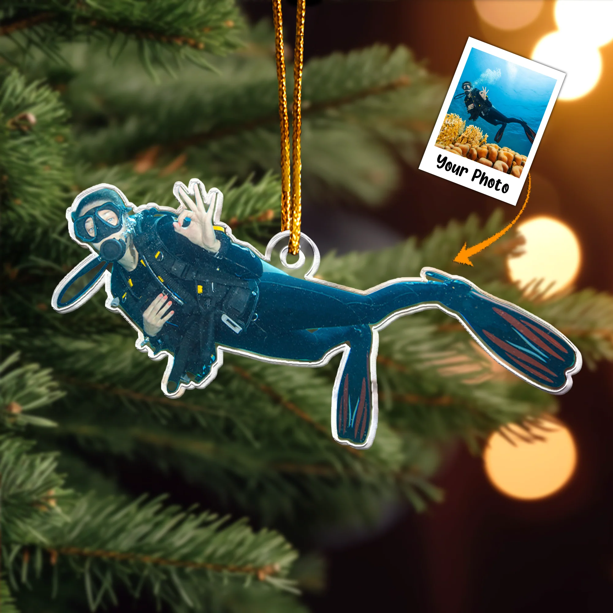 Scuba Diving Christmas Ornament For Diver - Personalized Acrylic Photo Ornament - Image 5