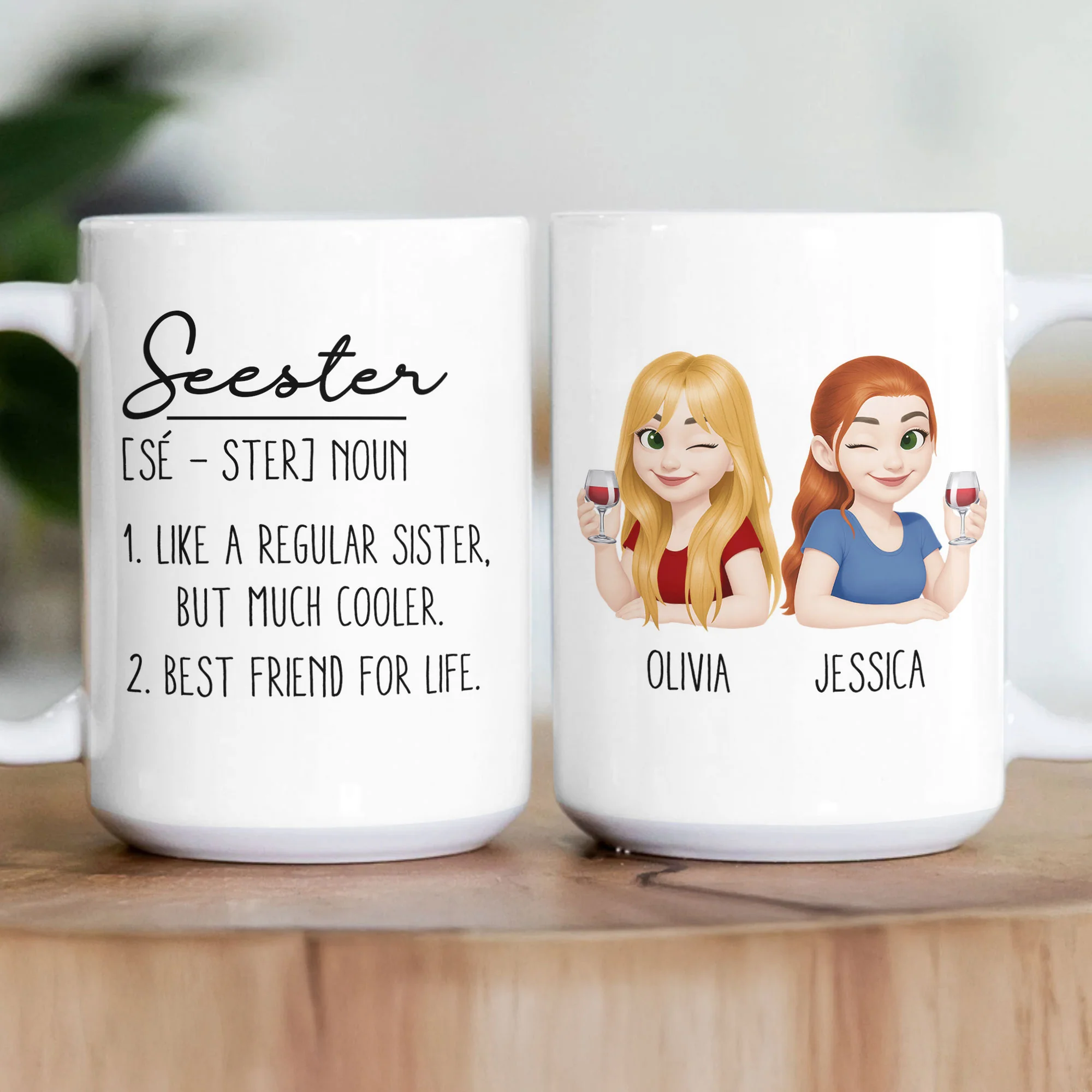 Seester Gift For Sister Definition Cute Cartoon - Personalized Mug - Image 3