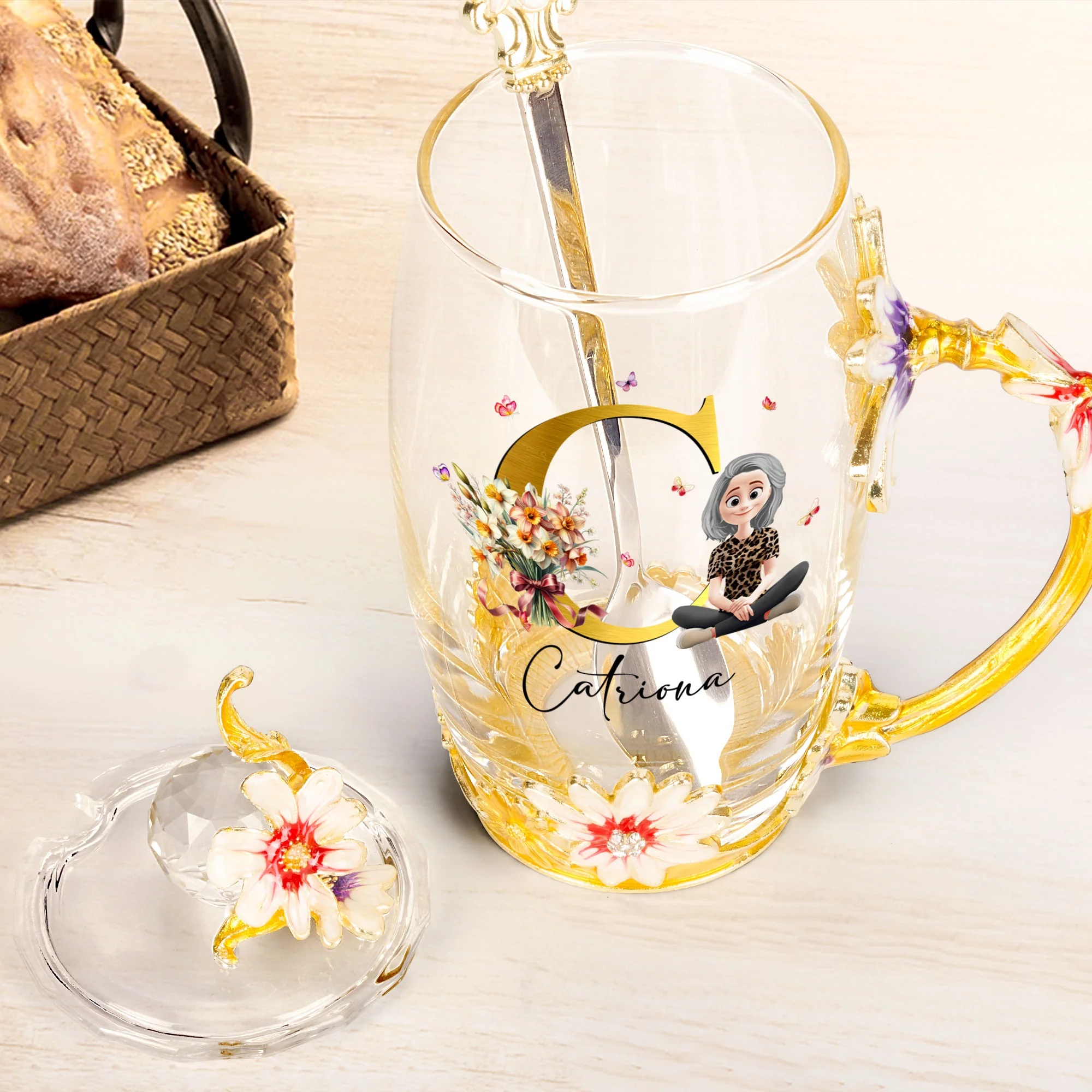 Self Gift Birthday Gift Mother's Day Gift For Her - Personalized Enamel Flower Tea Cup - Image 3