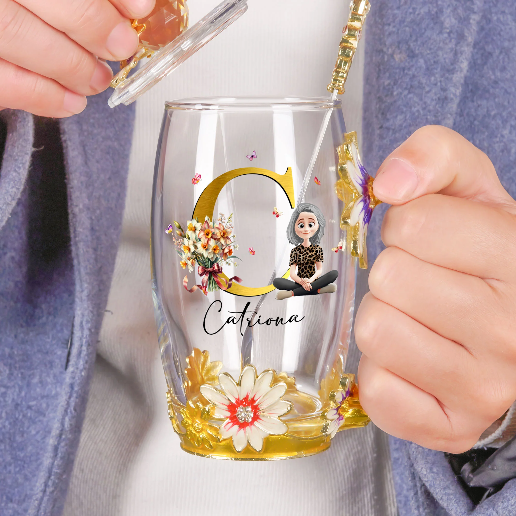 Self Gift Birthday Gift Mother's Day Gift For Her - Personalized Enamel Flower Tea Cup - Image 4