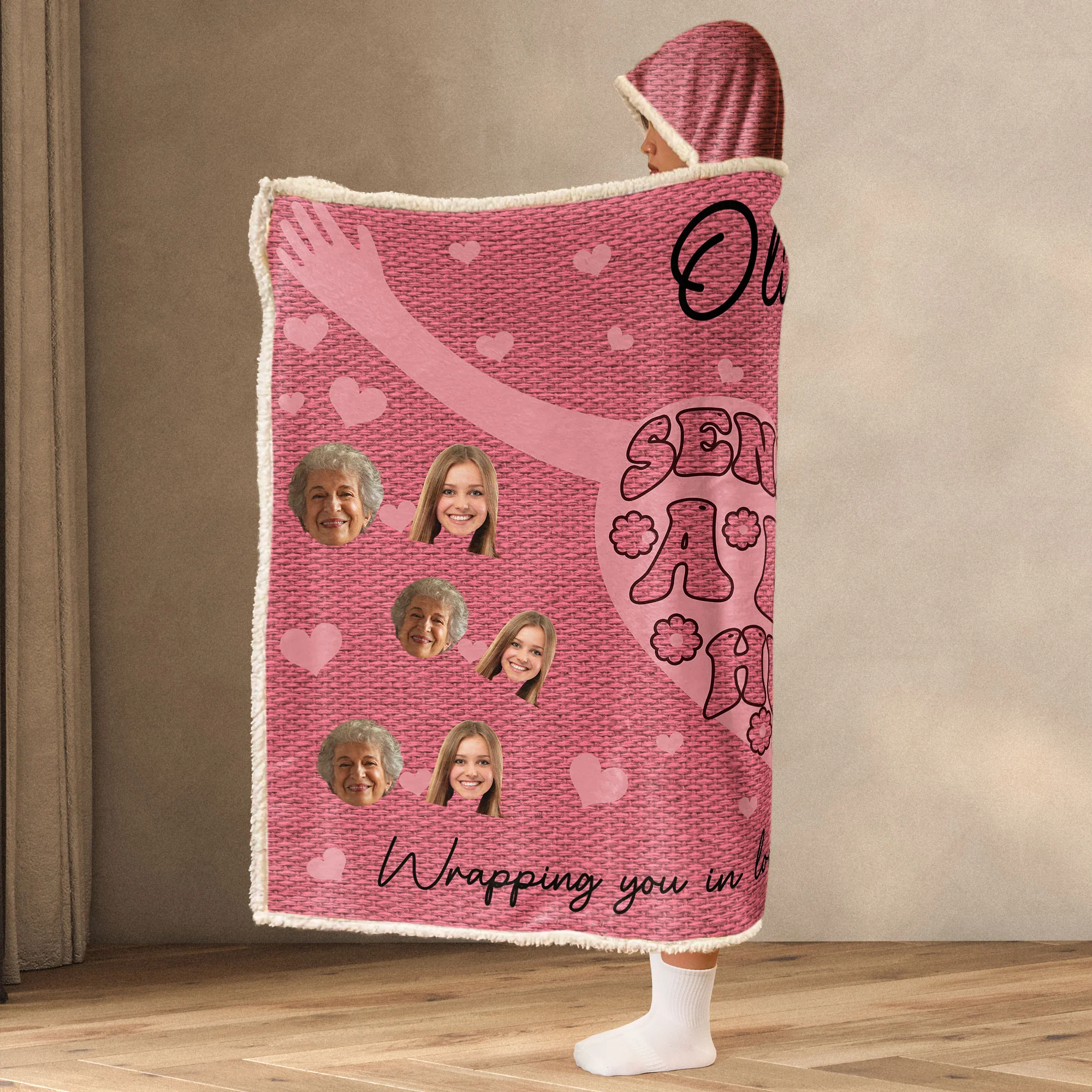Sending A Big Hug - Personalized Photo Wearable Blanket Hoodie - Image 6