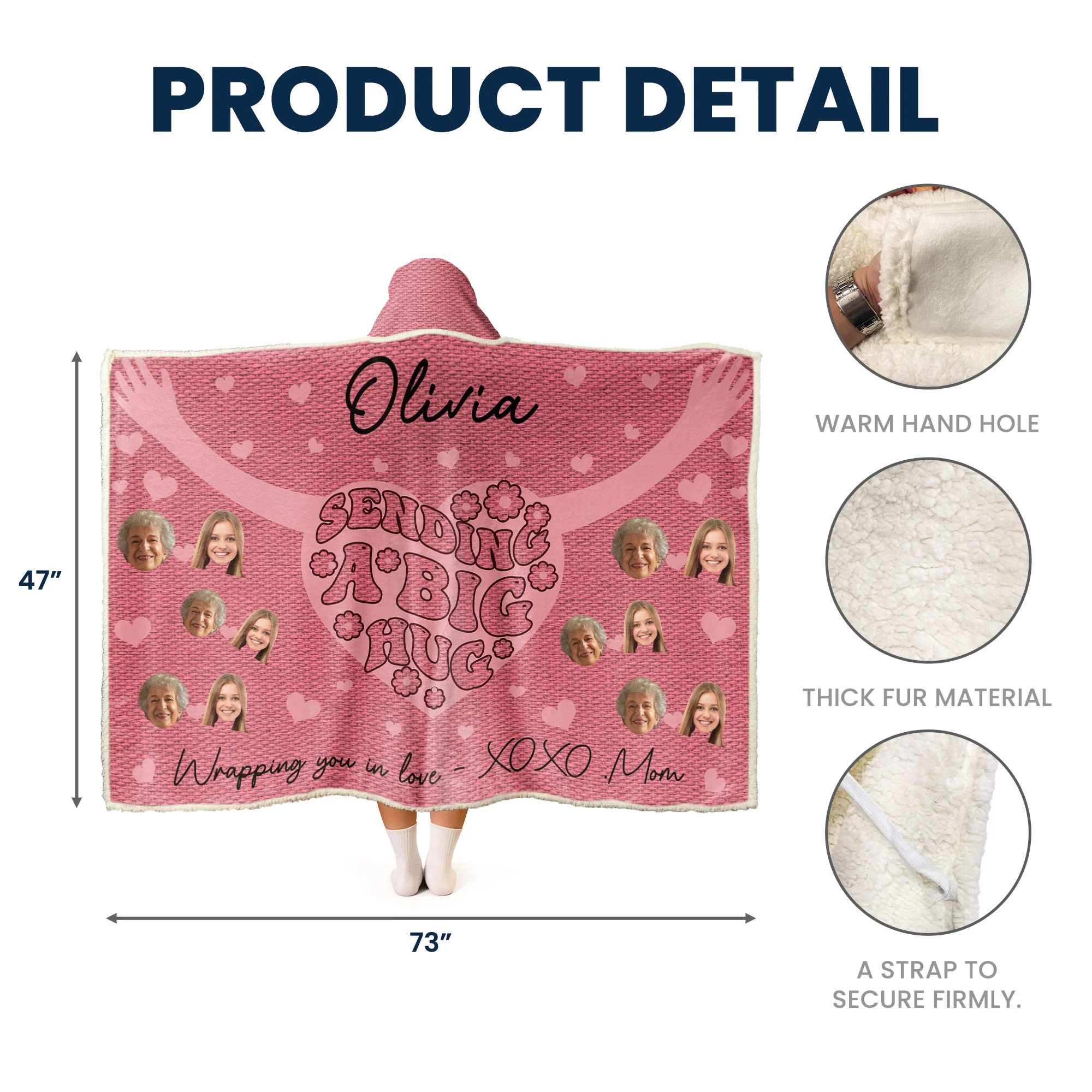 Sending A Big Hug - Personalized Photo Wearable Blanket Hoodie - Image 8
