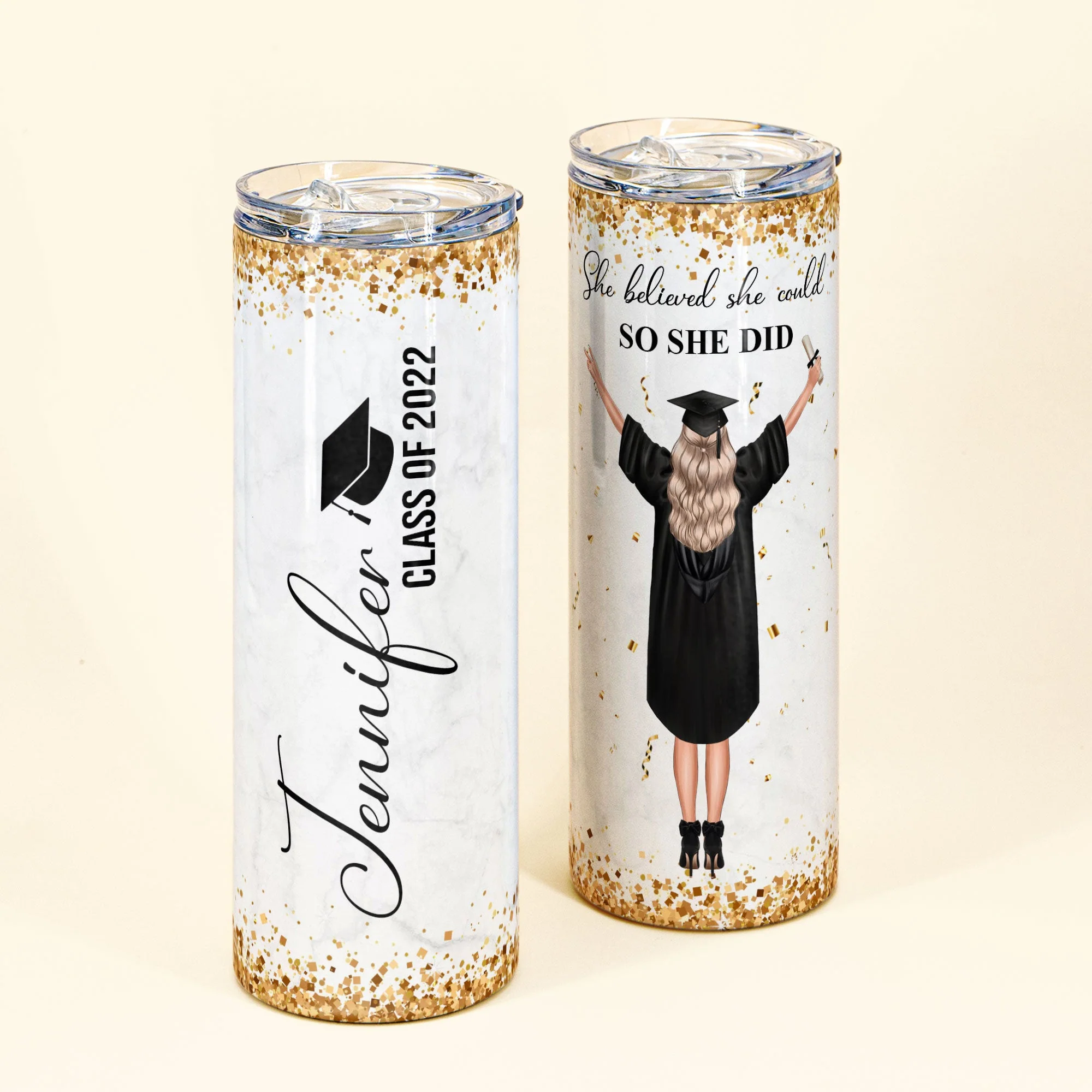 She Believed She Could - Personalized Skinny Tumbler - Image 3
