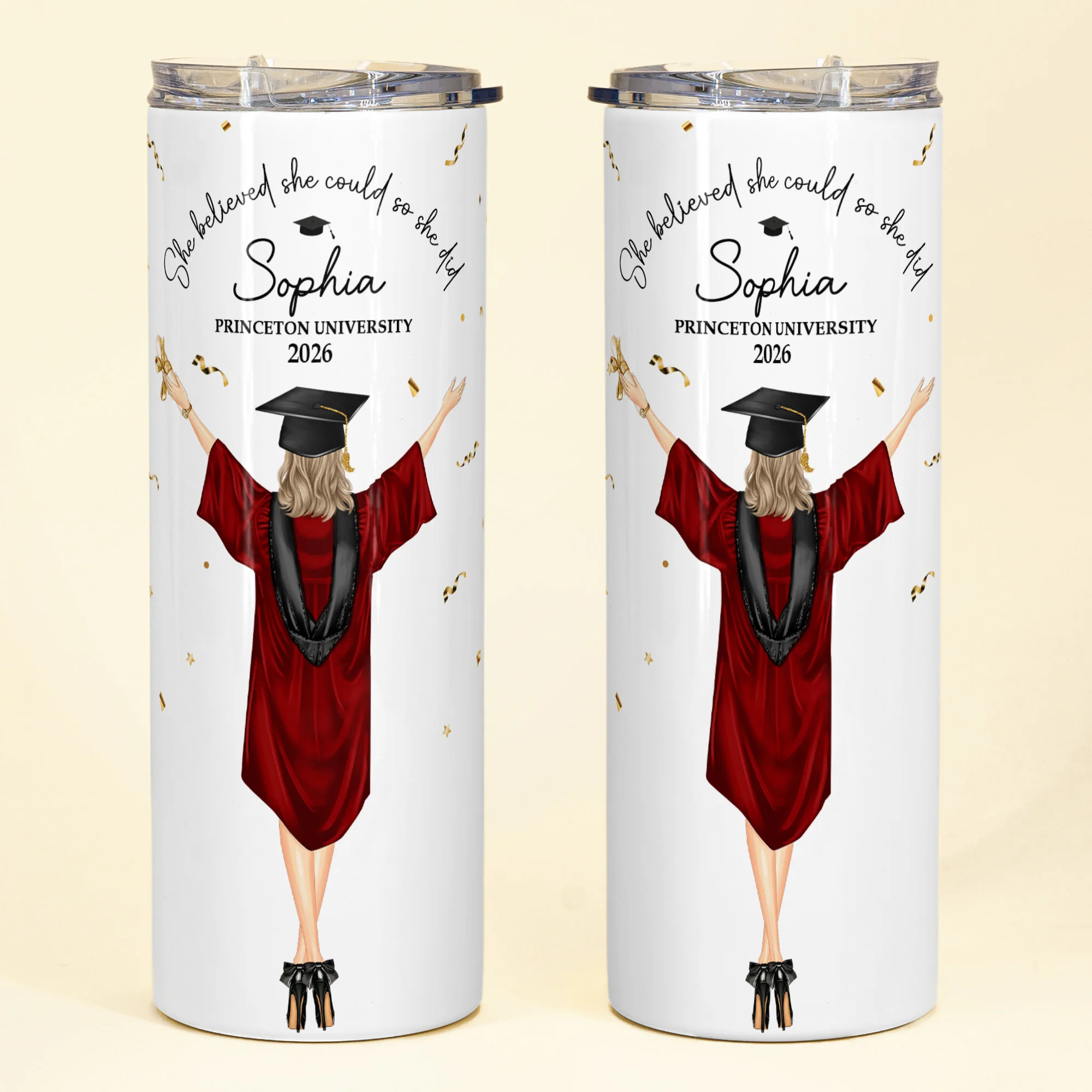 She Believed She Could So She Did - Graduation Gift - Personalized Skinny Tumbler - Image 2