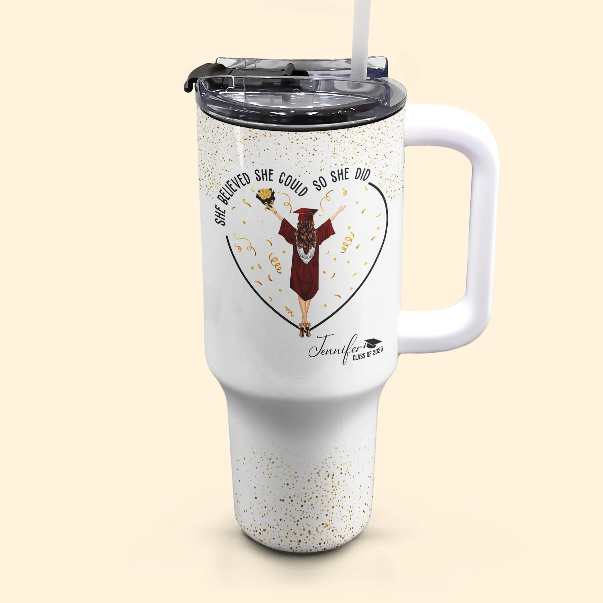 She Believed She Could So She Did - Personalized 40oz Tumbler With Straw - Image 4