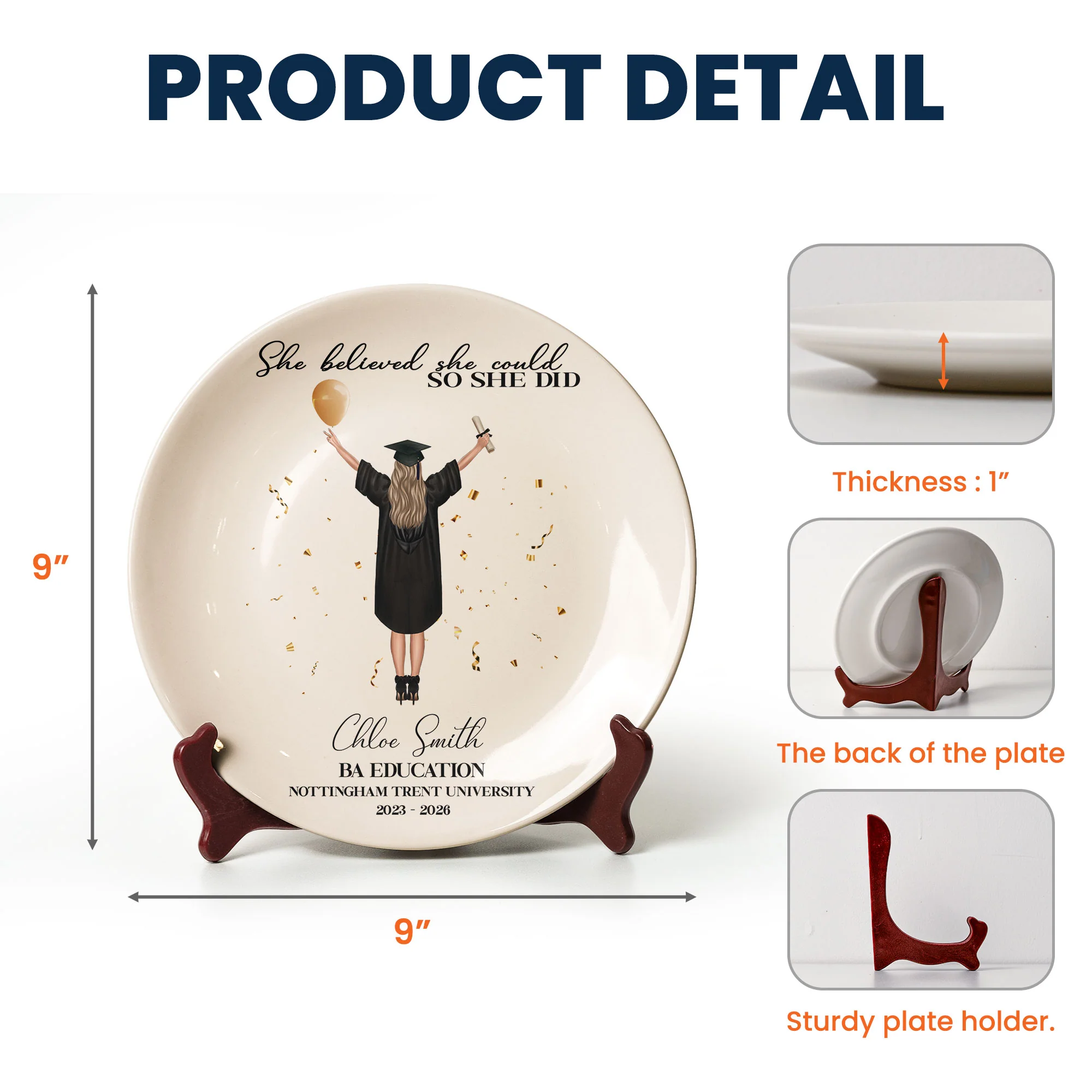 She Believed She Could So She Did - Personalized Ceramic Plate - Image 5