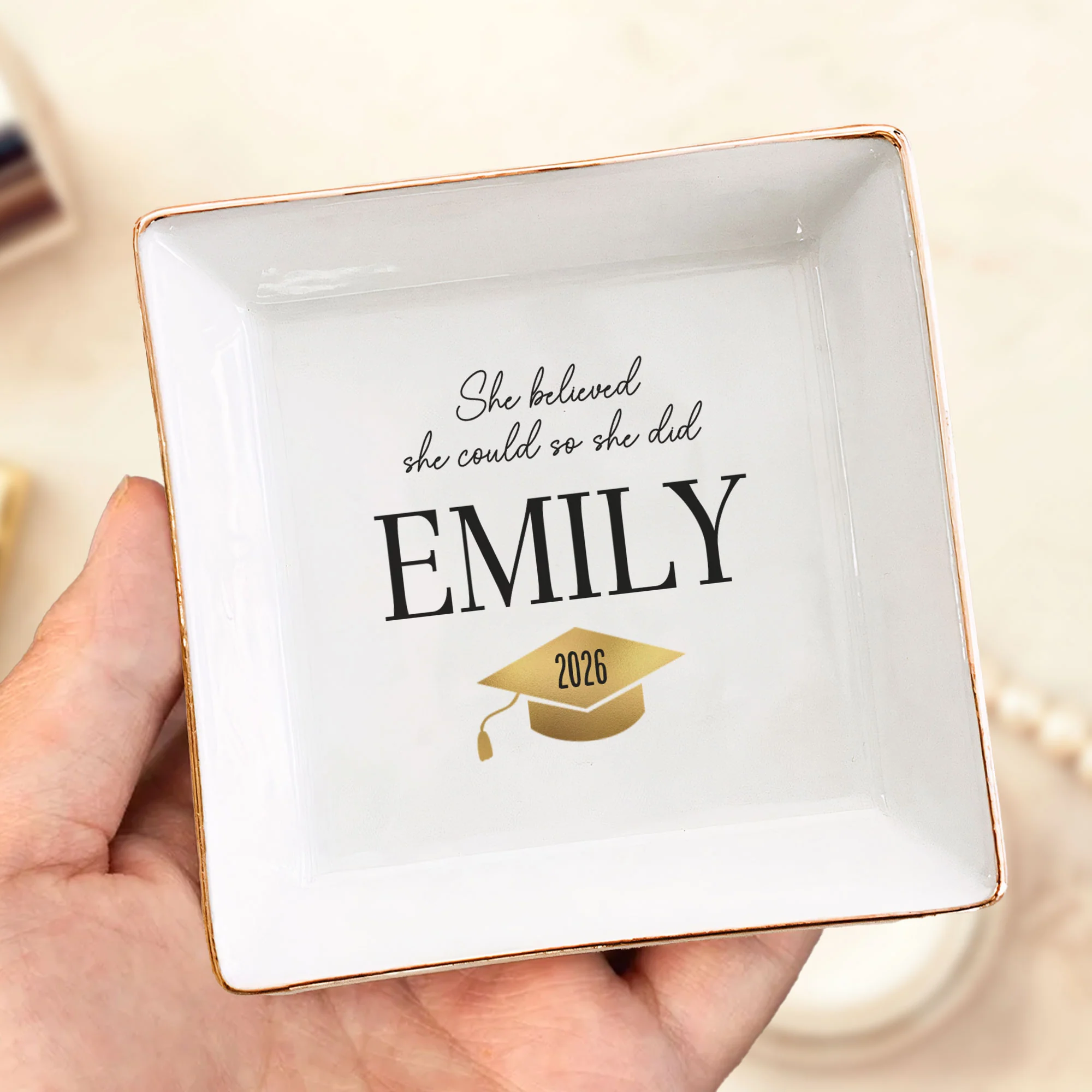 She Believed She Could So She Did - Personalized Jewelry Dish - Image 2