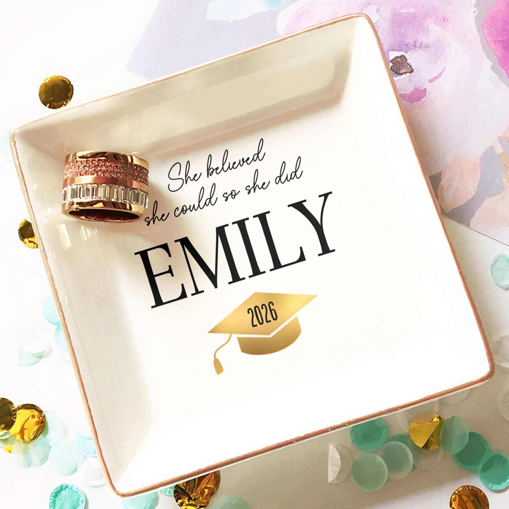 She Believed She Could So She Did - Personalized Jewelry Dish - Image 3