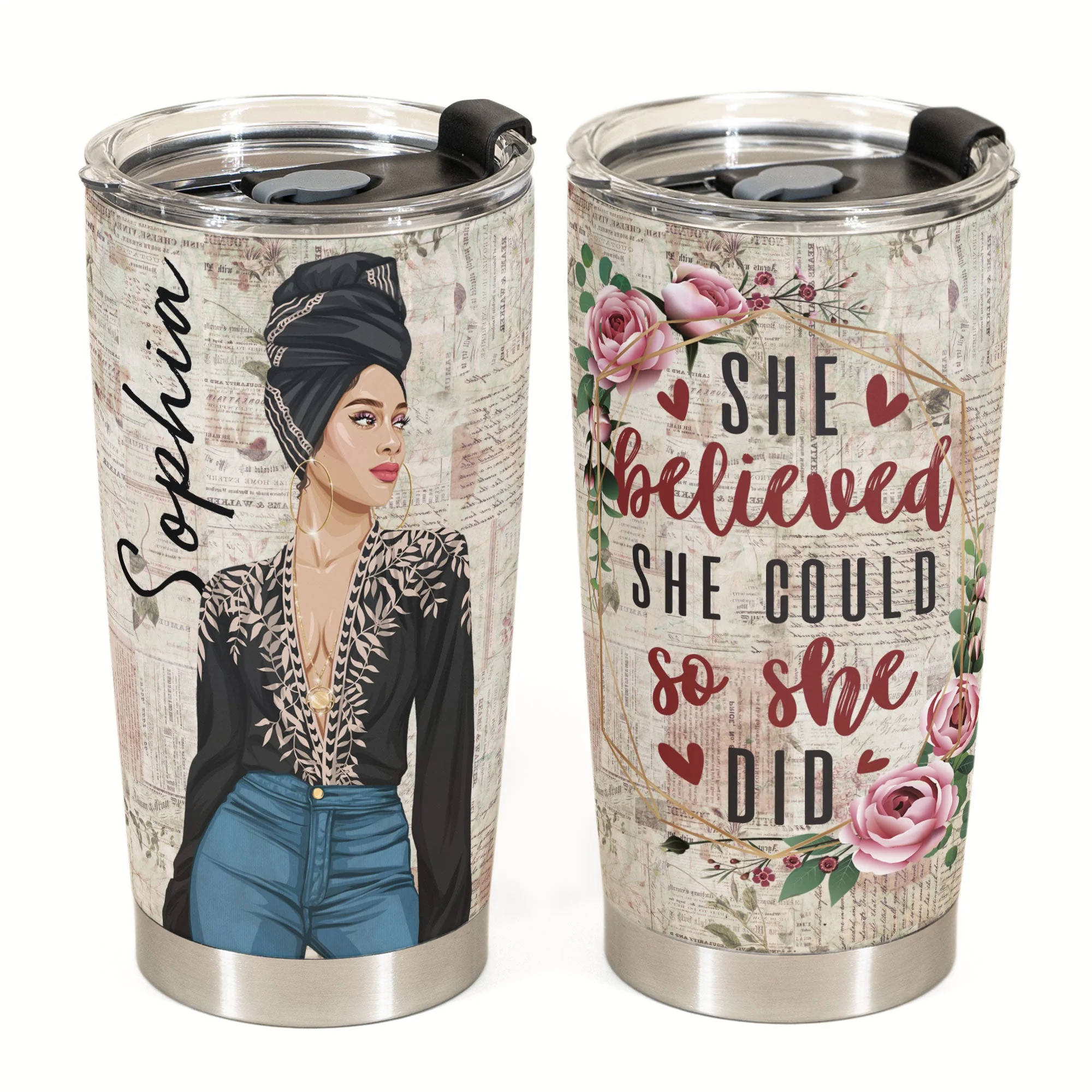 She Believed She Could So She Did - Personalized Tumbler Cup - Birthday Gift Motivational Gift For Girl, Mother's Day Gift For Mom - Image 2