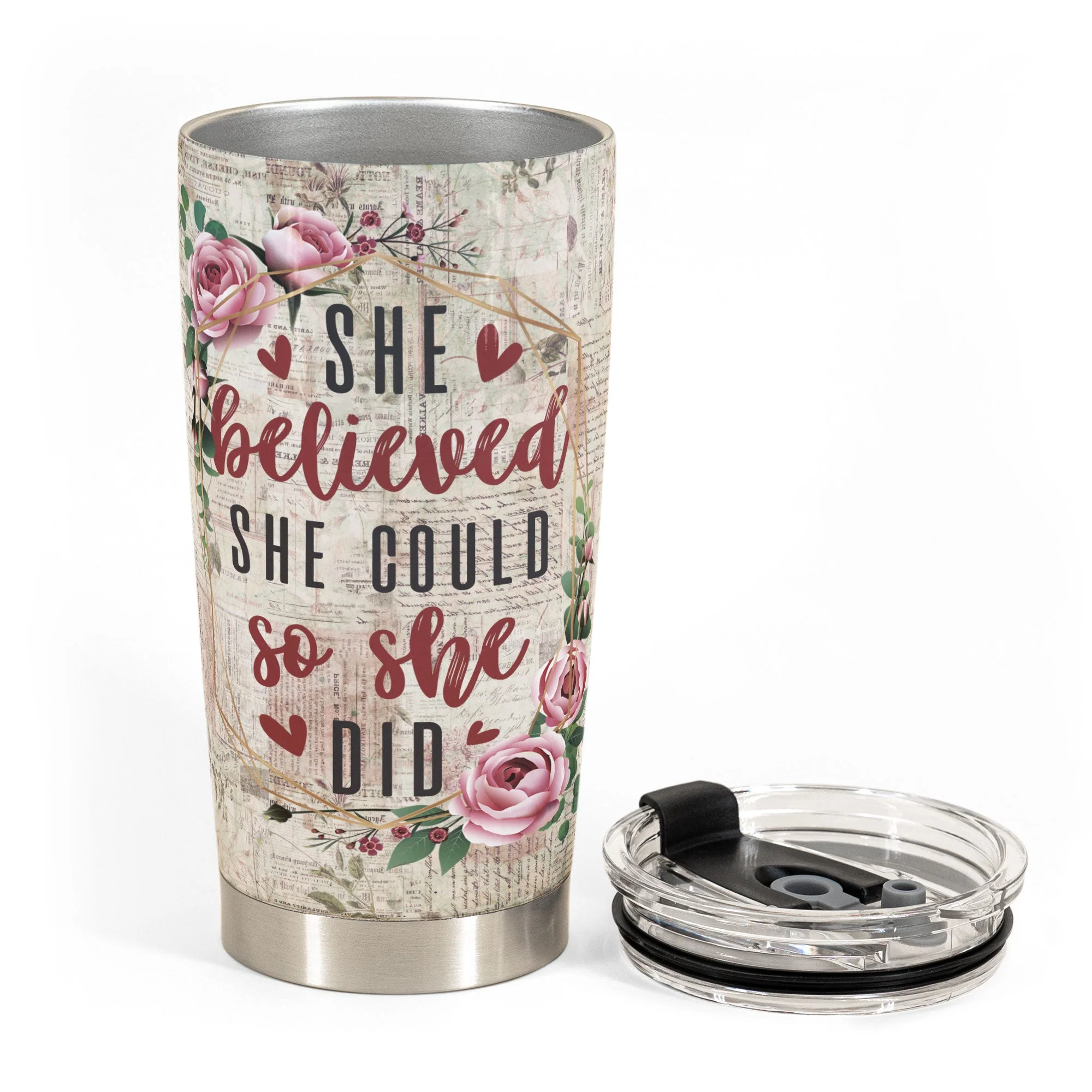 She Believed She Could So She Did - Personalized Tumbler Cup - Birthday Gift Motivational Gift For Girl, Mother's Day Gift For Mom - Image 3