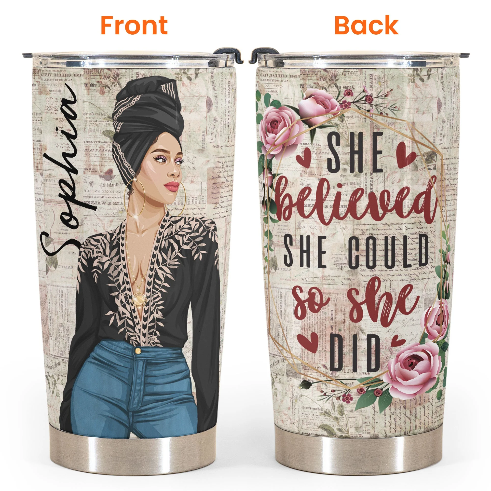 She Believed She Could So She Did - Personalized Tumbler Cup - Birthday Gift Motivational Gift For Girl, Mother's Day Gift For Mom - Image 4