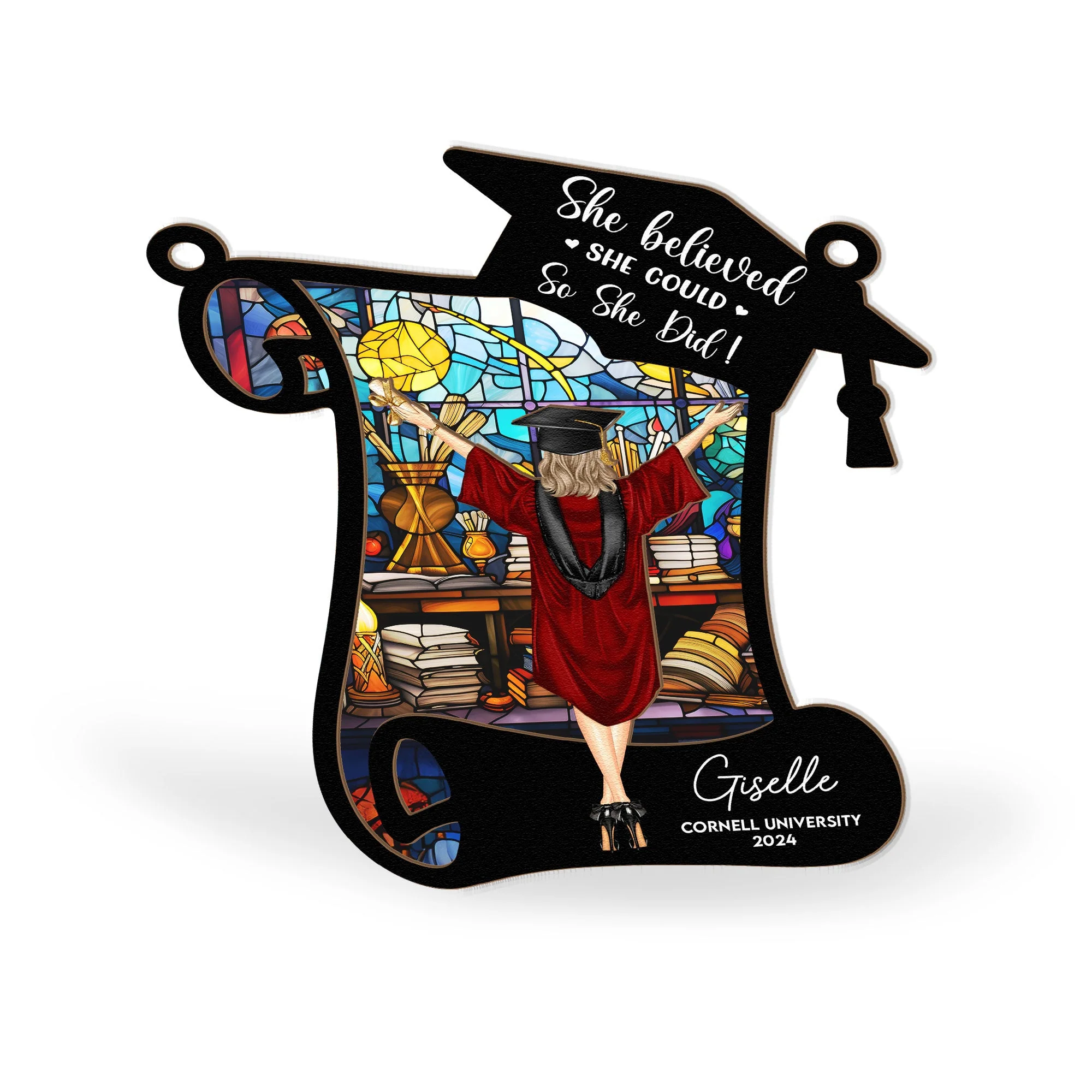 She Believed She Could So She Did! - Personalized Window Hanging Suncatcher Ornament - Image 4