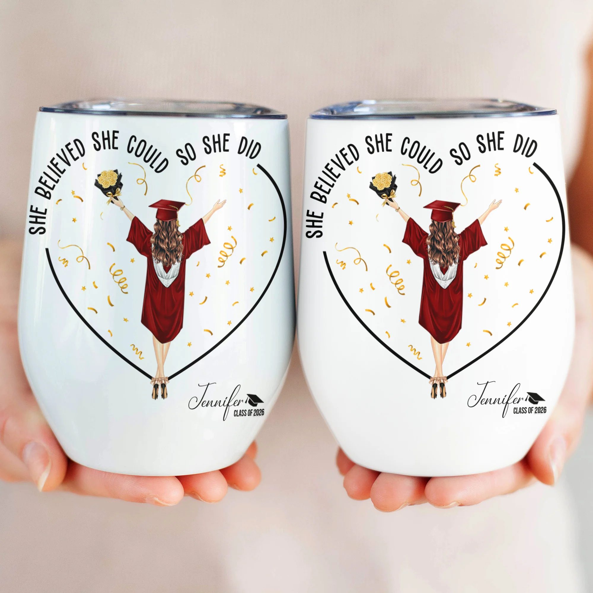 She Believed She Could So She Did - Personalized Wine Tumbler - Image 3