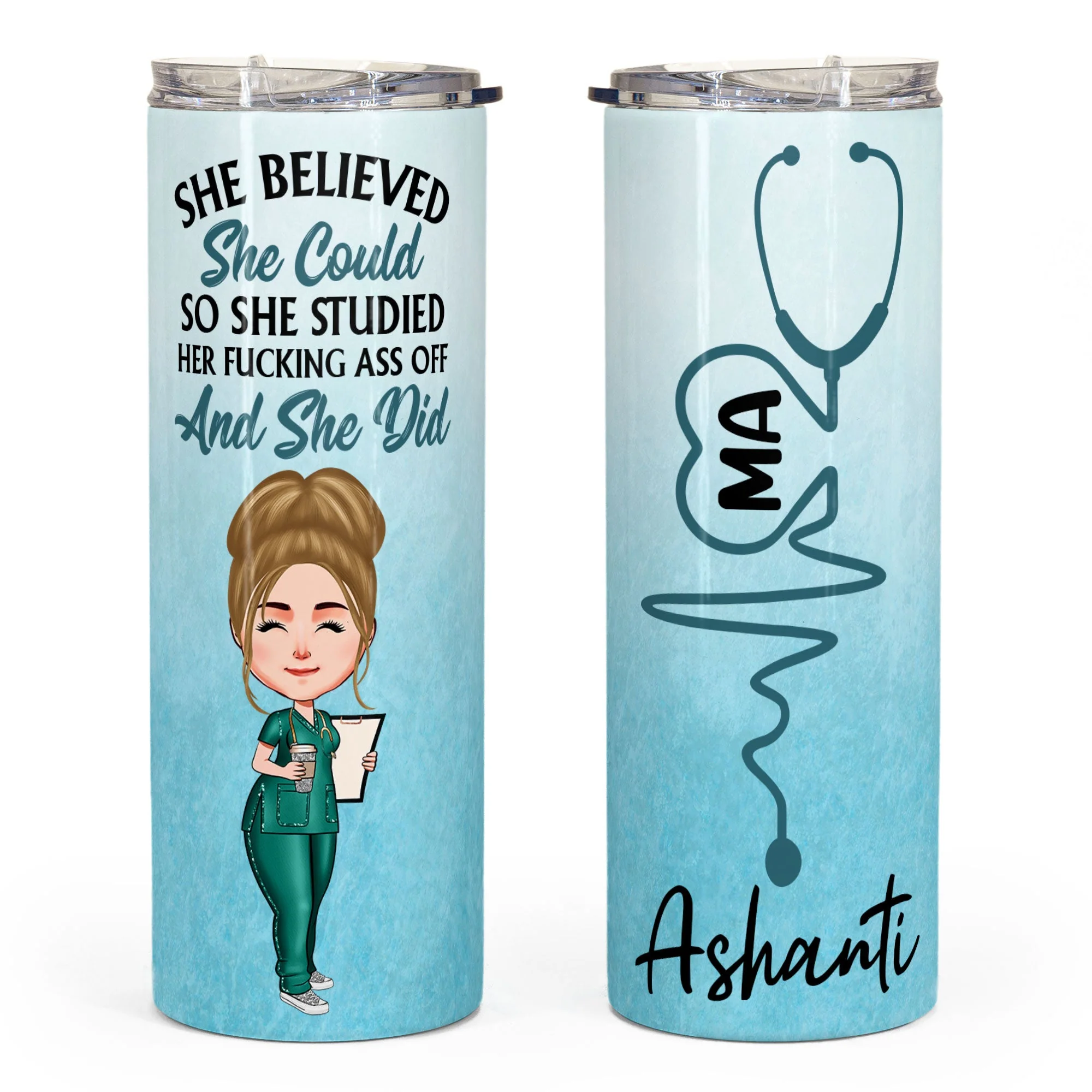 She Believed She Could So She Studied And She Did - Personalized Skinny Tumbler - Image 3