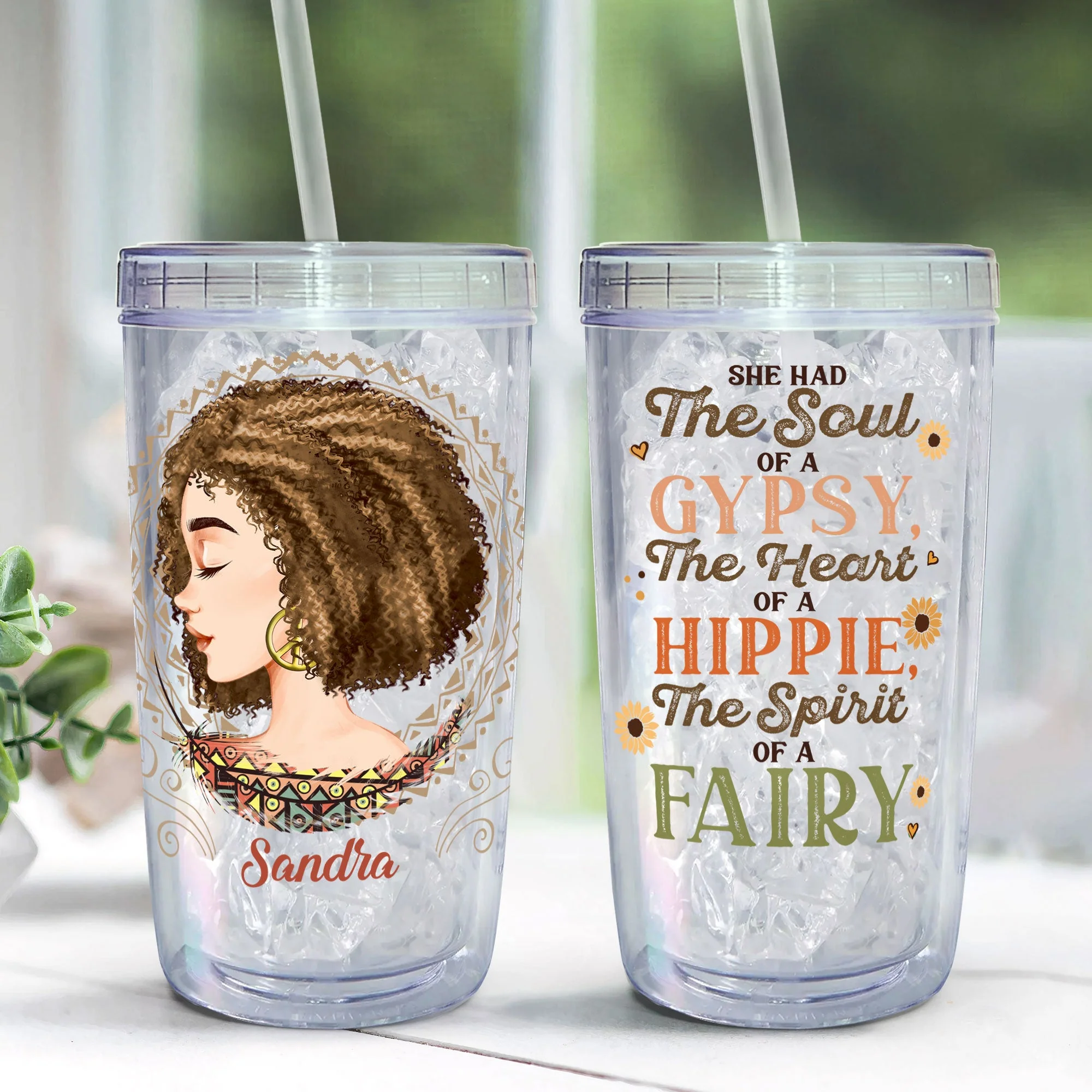 She Had The Soul Of A Gypsy, Hippie - Personalized Acrylic Tumbler With Straw - Image 3
