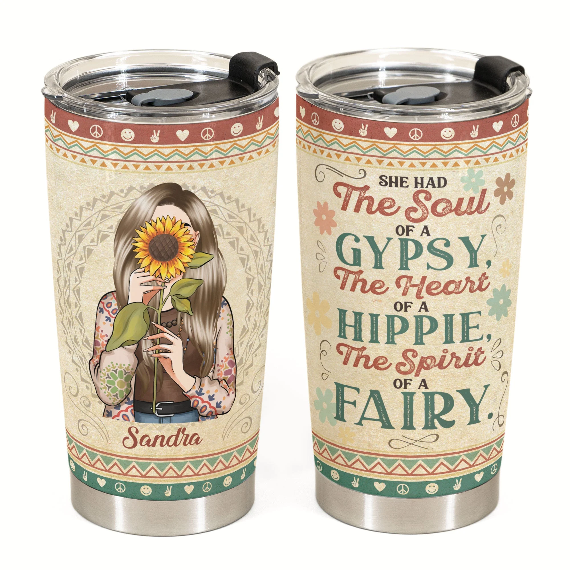 She Had The Soul Of A Gypsy, Hippie Ver 3 - Personalized Tumbler Cup - Birthday Gift For Hippie Girl, Hippie Woman, Hippie Soul, Hippies - Image 2