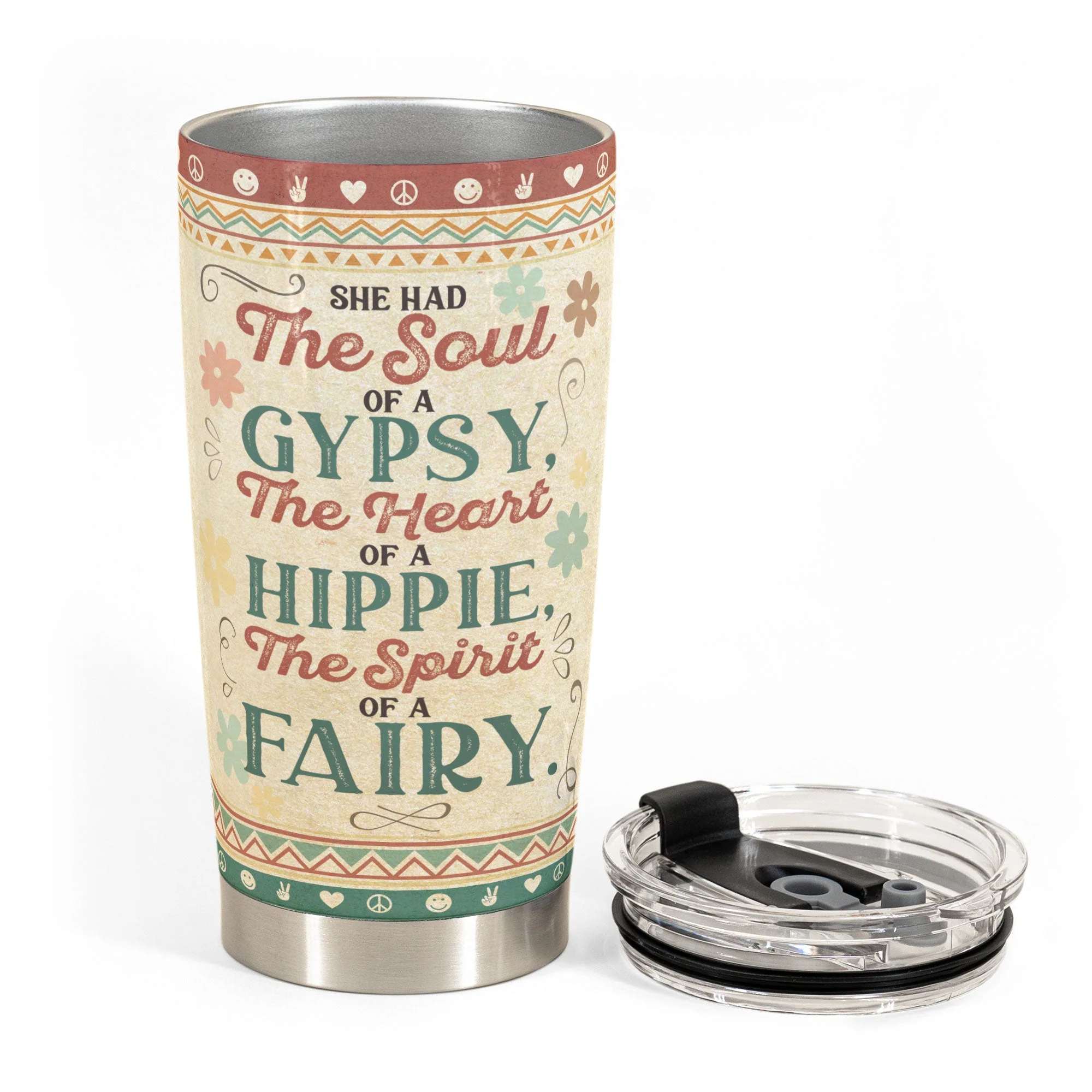 She Had The Soul Of A Gypsy, Hippie Ver 3 - Personalized Tumbler Cup - Birthday Gift For Hippie Girl, Hippie Woman, Hippie Soul, Hippies - Image 3