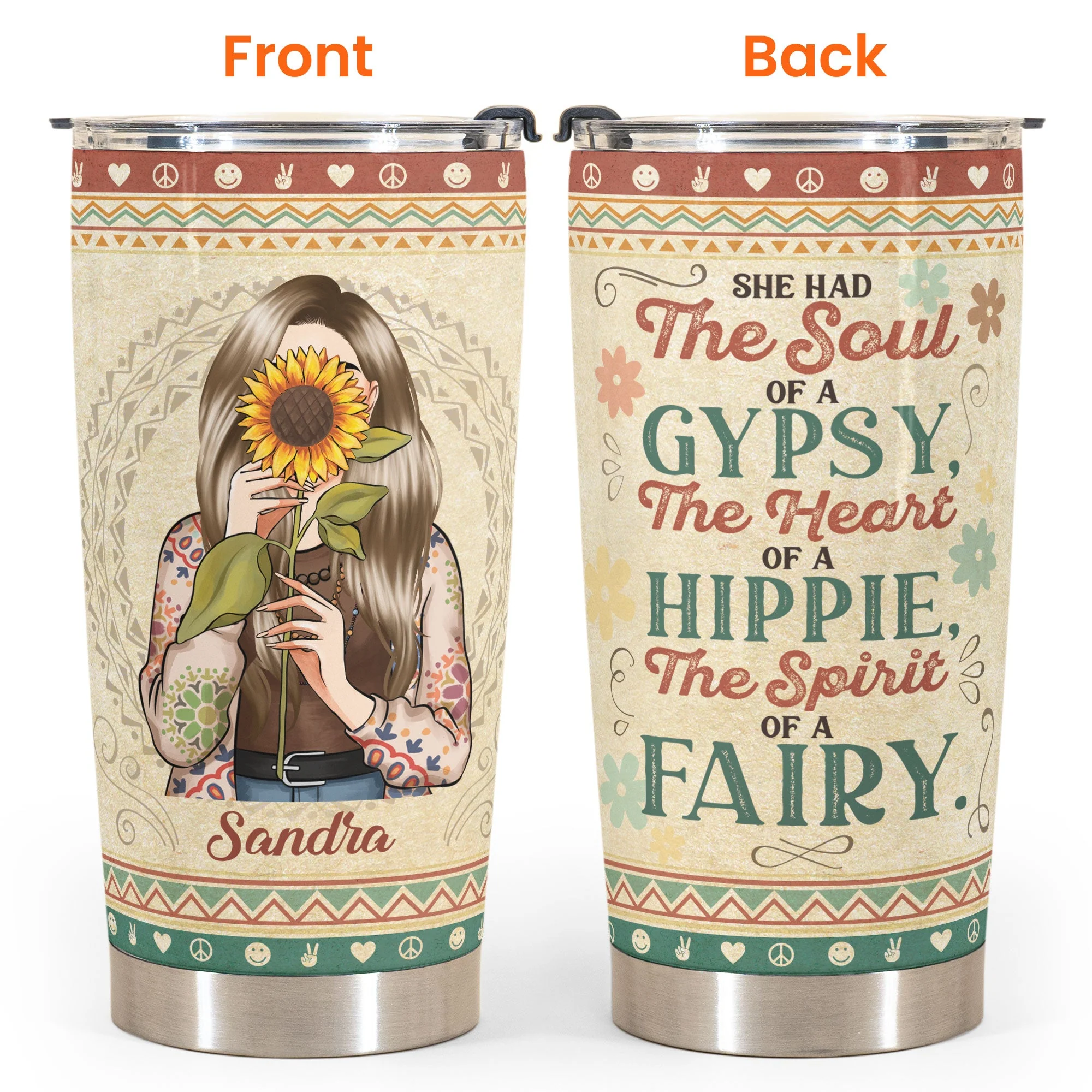 She Had The Soul Of A Gypsy, Hippie Ver 3 - Personalized Tumbler Cup - Birthday Gift For Hippie Girl, Hippie Woman, Hippie Soul, Hippies - Image 4
