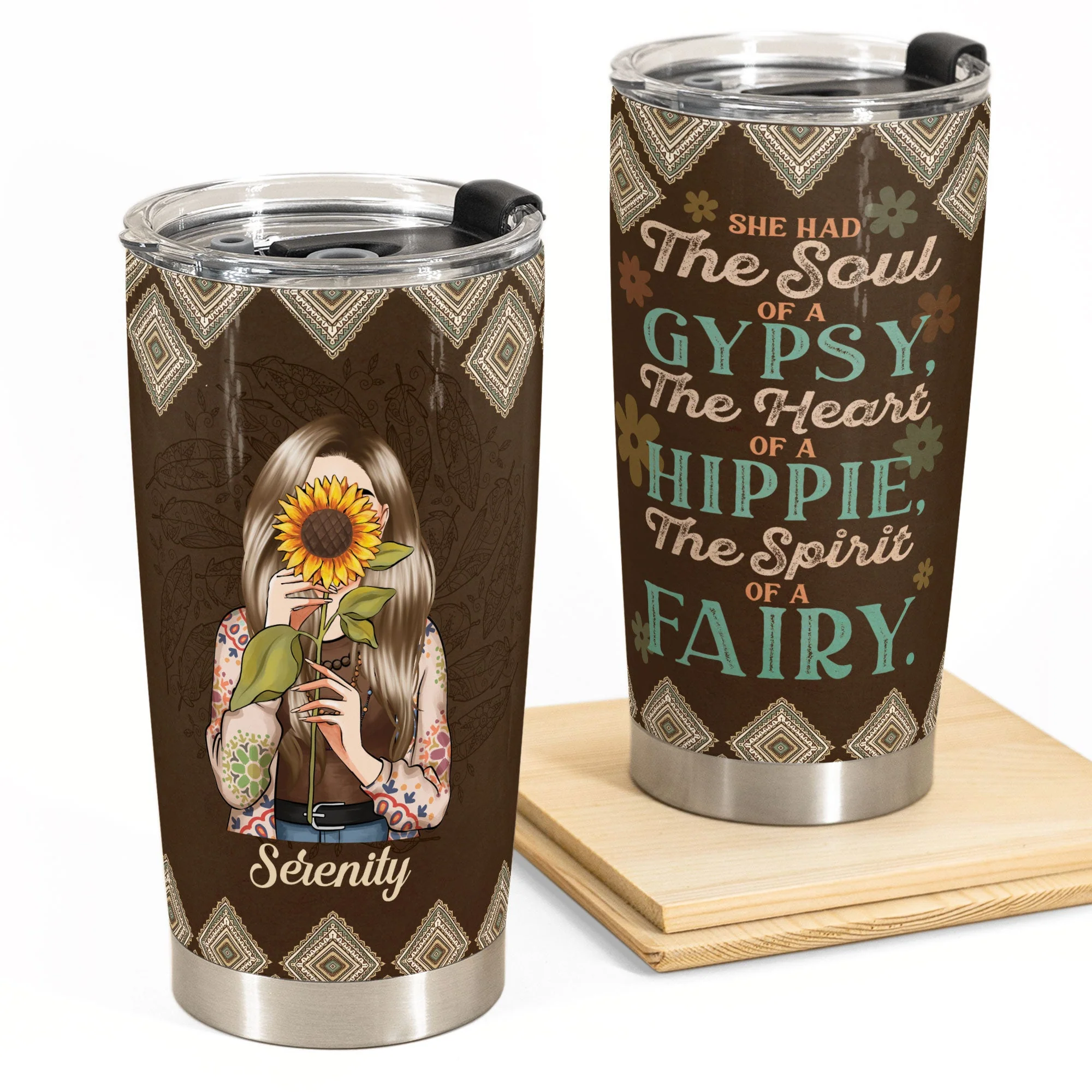 She Had The Soul Of A Gypsy, Hippie Ver 3 - Personalized Tumbler Cup - Birthday Gift For Hippie Girl, Hippie Woman, Hippie Soul, Hippies - Image 5