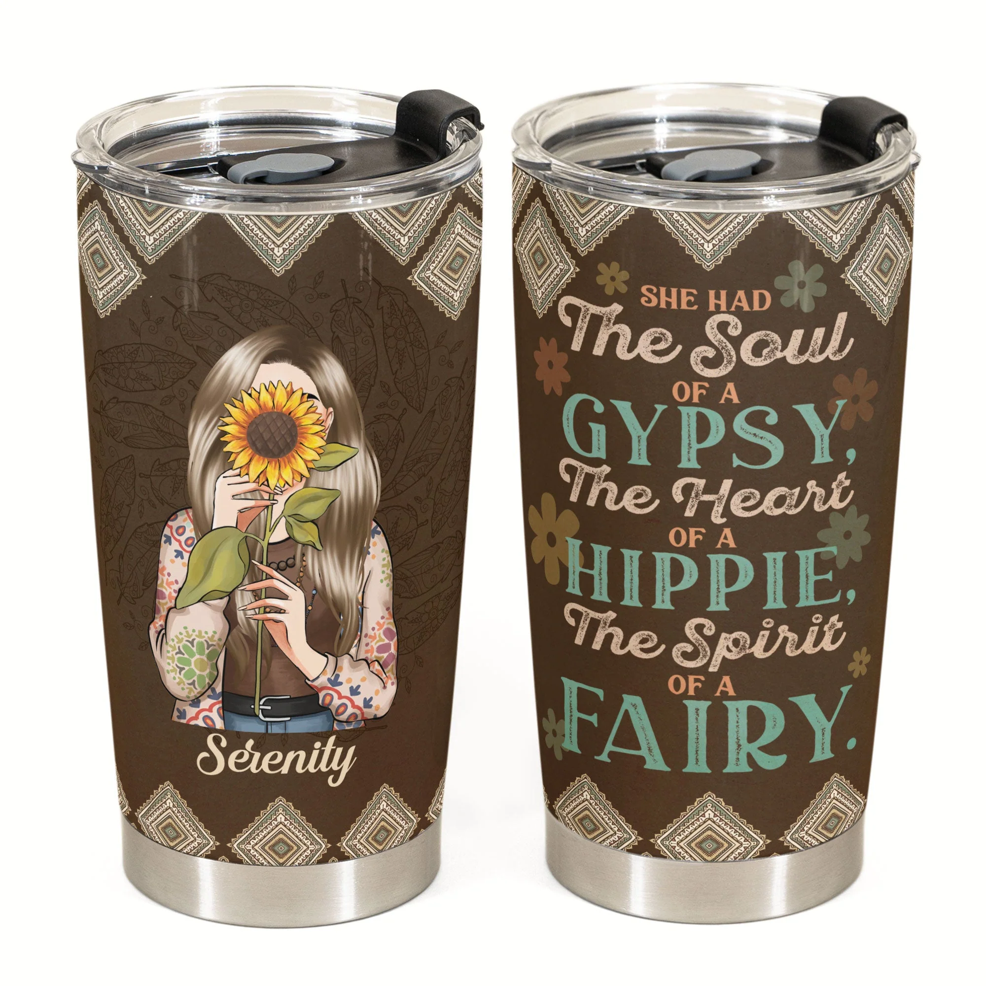 She Had The Soul Of A Gypsy, Hippie Ver 3 - Personalized Tumbler Cup - Birthday Gift For Hippie Girl, Hippie Woman, Hippie Soul, Hippies - Image 6