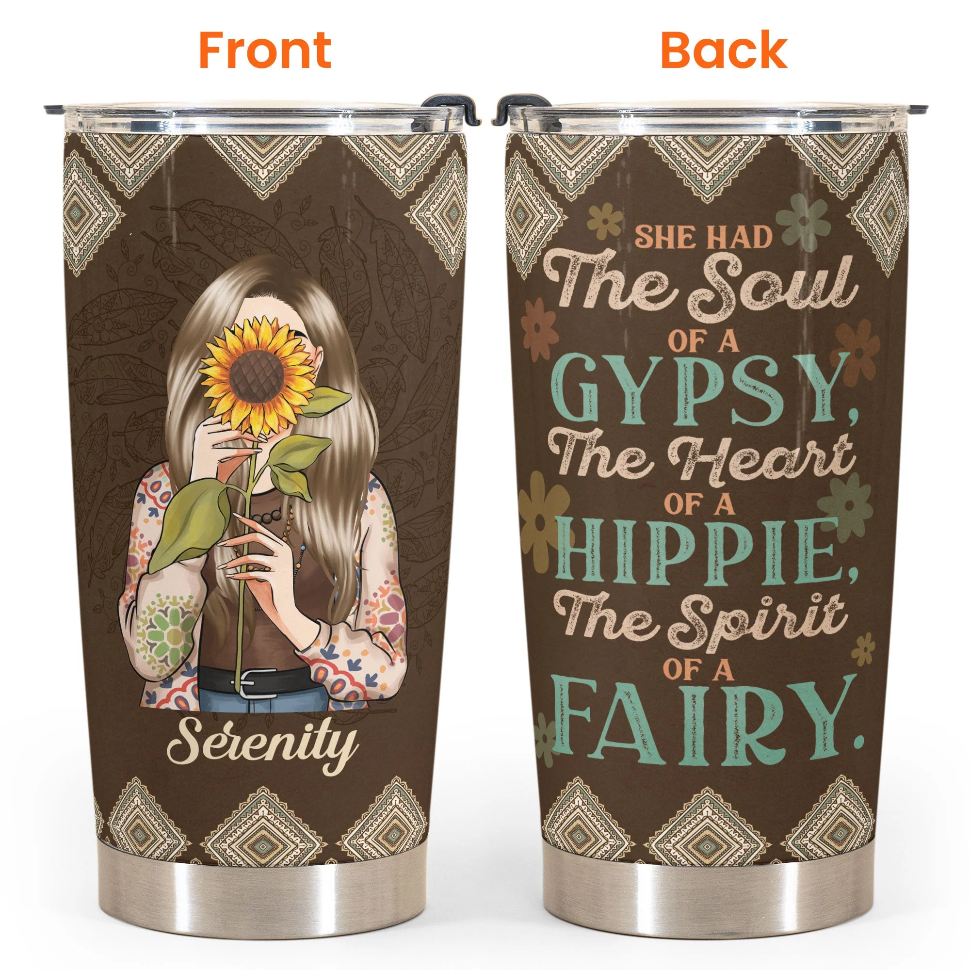 She Had The Soul Of A Gypsy, Hippie Ver 3 - Personalized Tumbler Cup - Birthday Gift For Hippie Girl, Hippie Woman, Hippie Soul, Hippies - Image 8