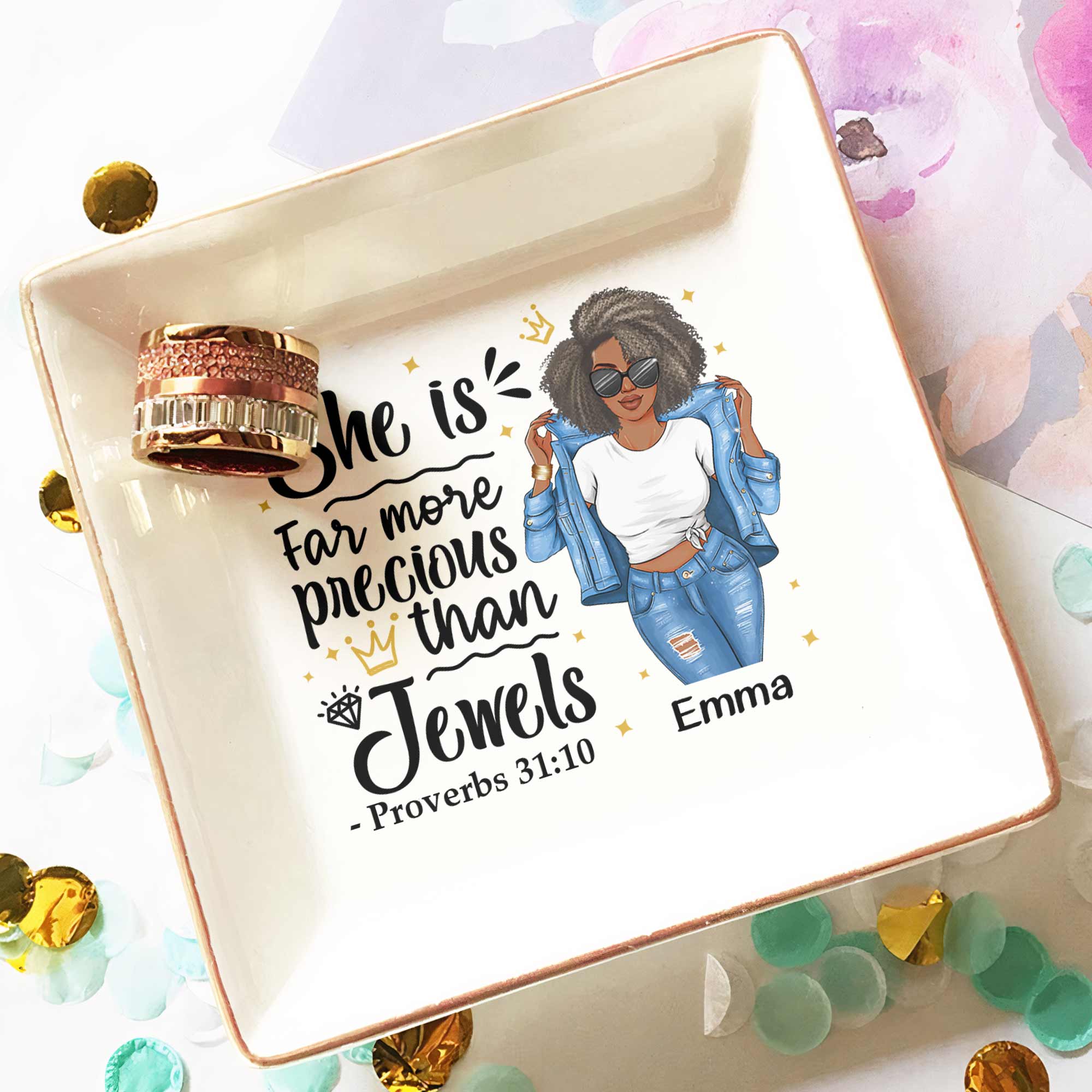 She Is Far More Precious Than Jewels - Personalized Jewelry Dish - Image 3