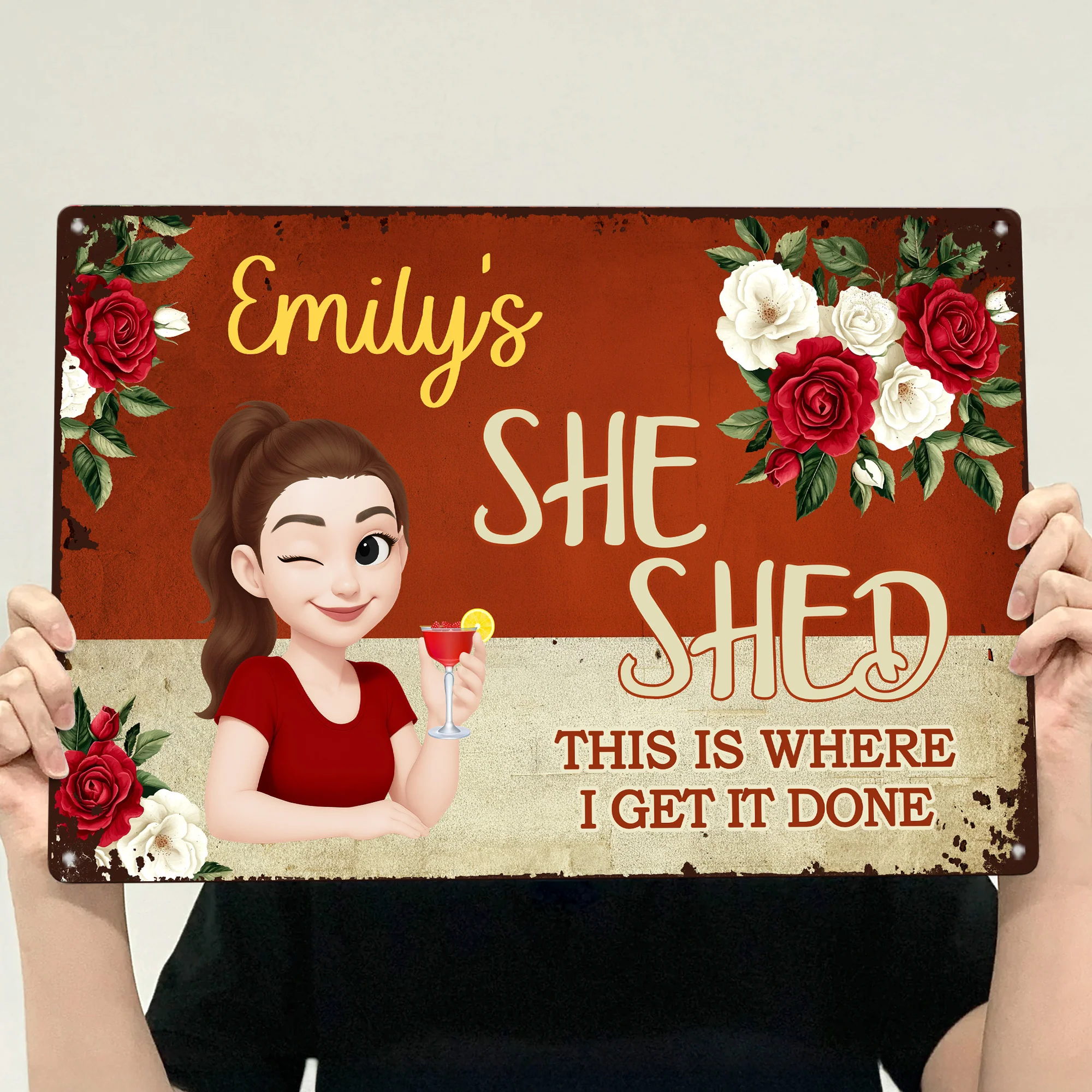 She Shed Sign For Gardening, Craft Room, Reading - Personalized Metal Sign - Image 2