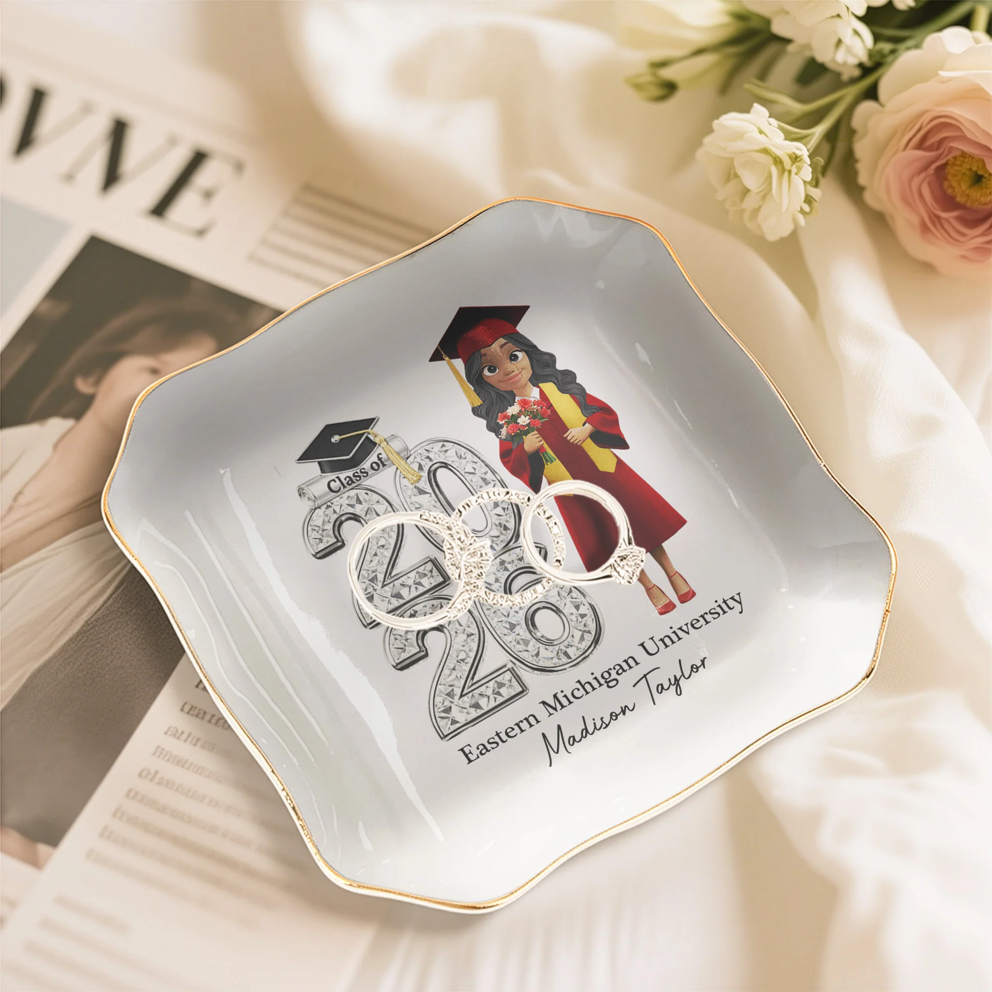 Shiny Effect Class Of 2025 2026 Senior - Personalized Jewelry Dish - Image 4