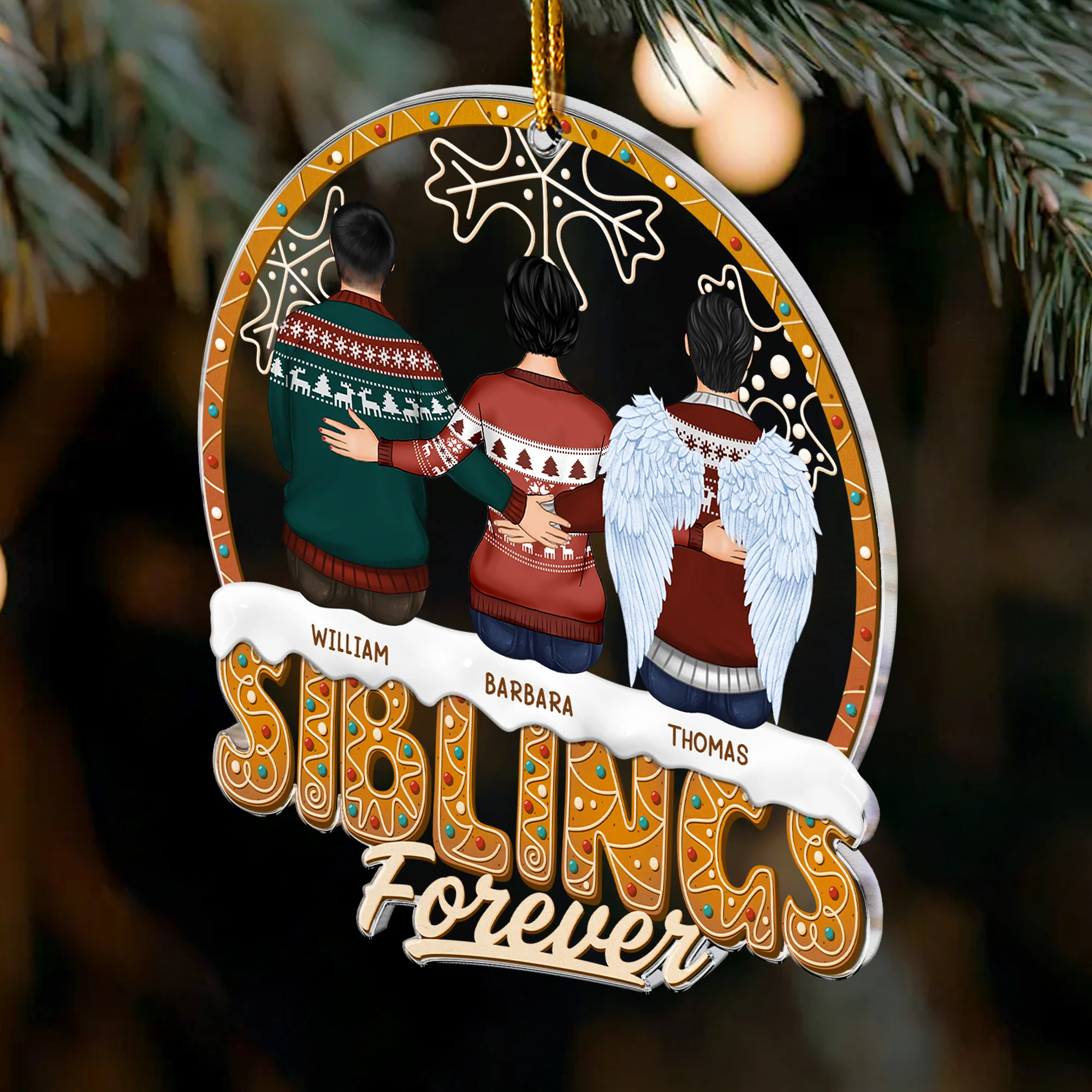 Siblings Forever - Family Sitting Together - Personalized Acrylic Ornament - Image 3
