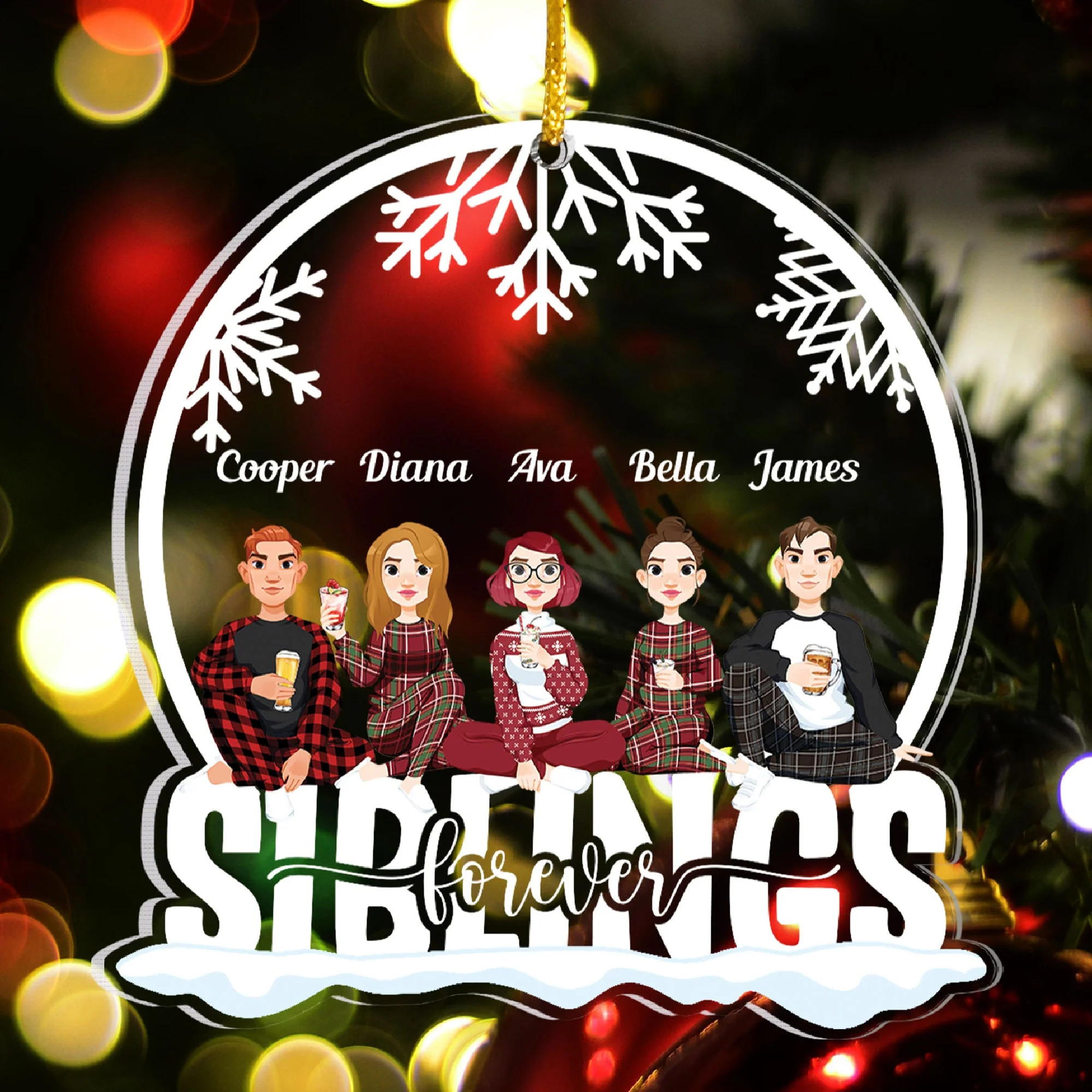 Siblings Forever (New Version) - Personalized Snow Globe Shaped Acrylic Ornament - Image 3